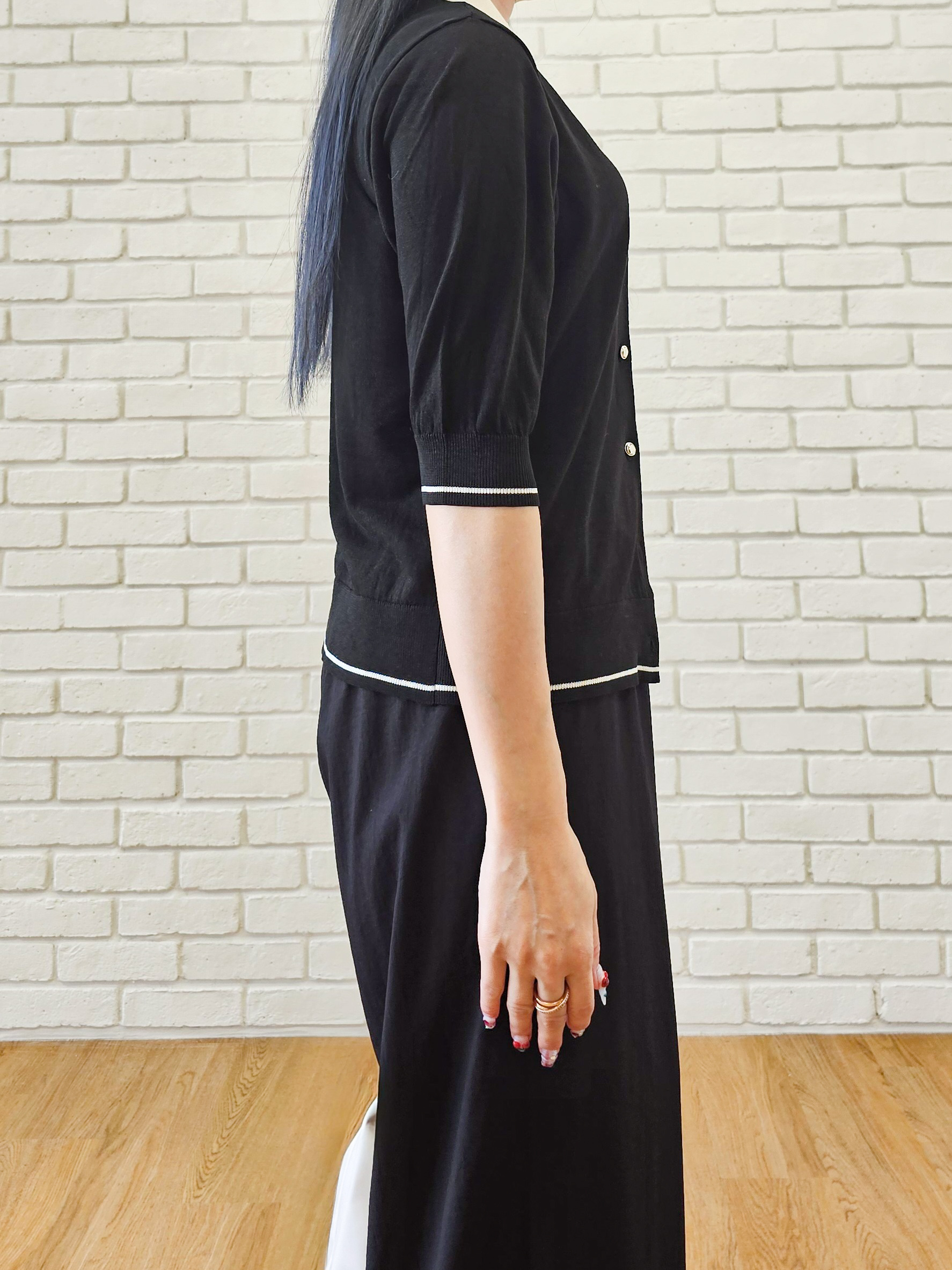 ゆゆさんの「SHOO･LA･RUE｜【S-LL/洗濯機可】ほんのりシアーの襟付きニットカーディガン」を使ったコーディネート