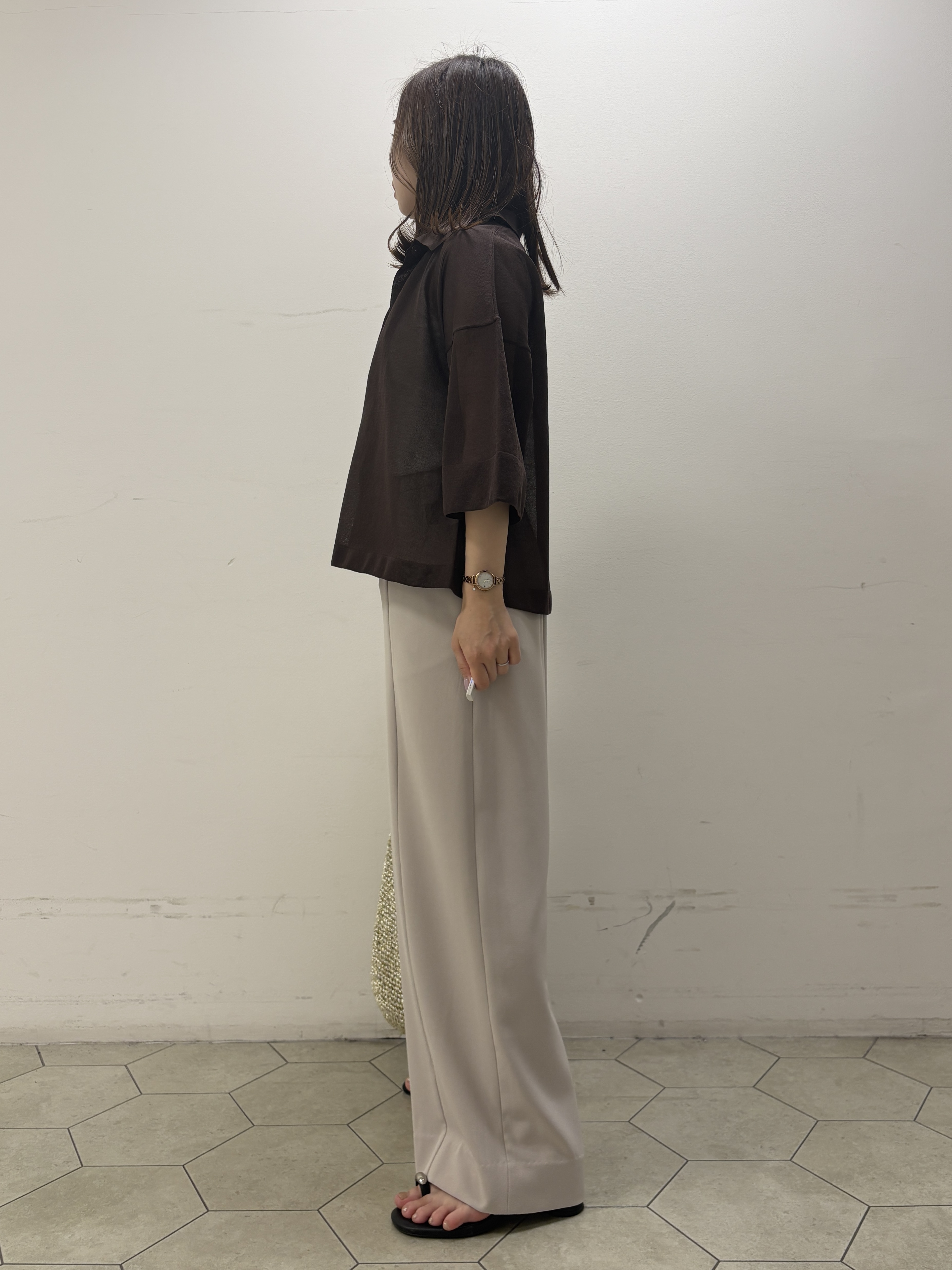 kahoさんの「INDIVI｜【洗える／シアー】衿付きシャツライクニットカーディガン」を使ったコーディネート