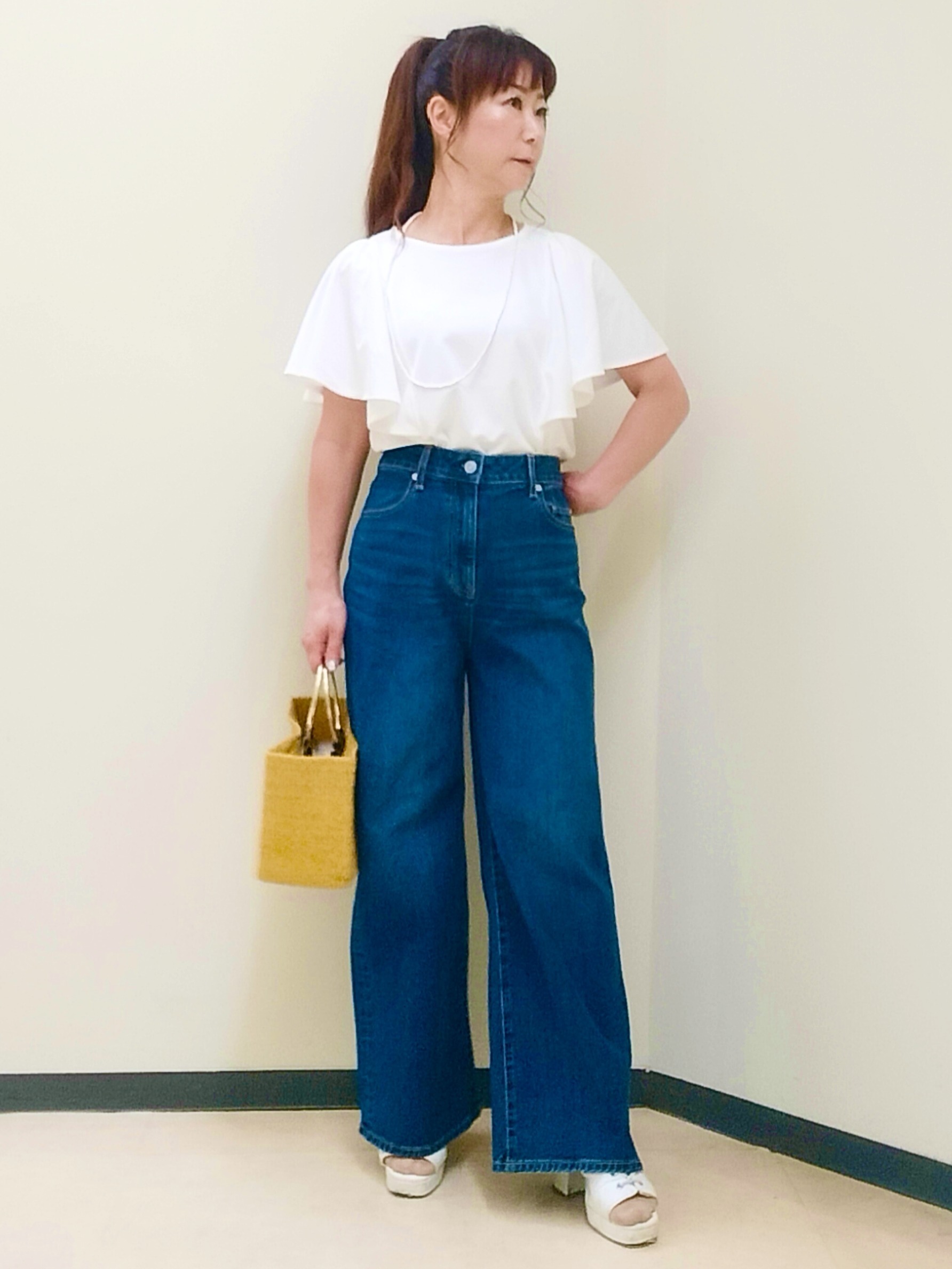 花さんの「Reflect｜【手洗い可】ワイドシルエットデニム」を使ったコーディネート