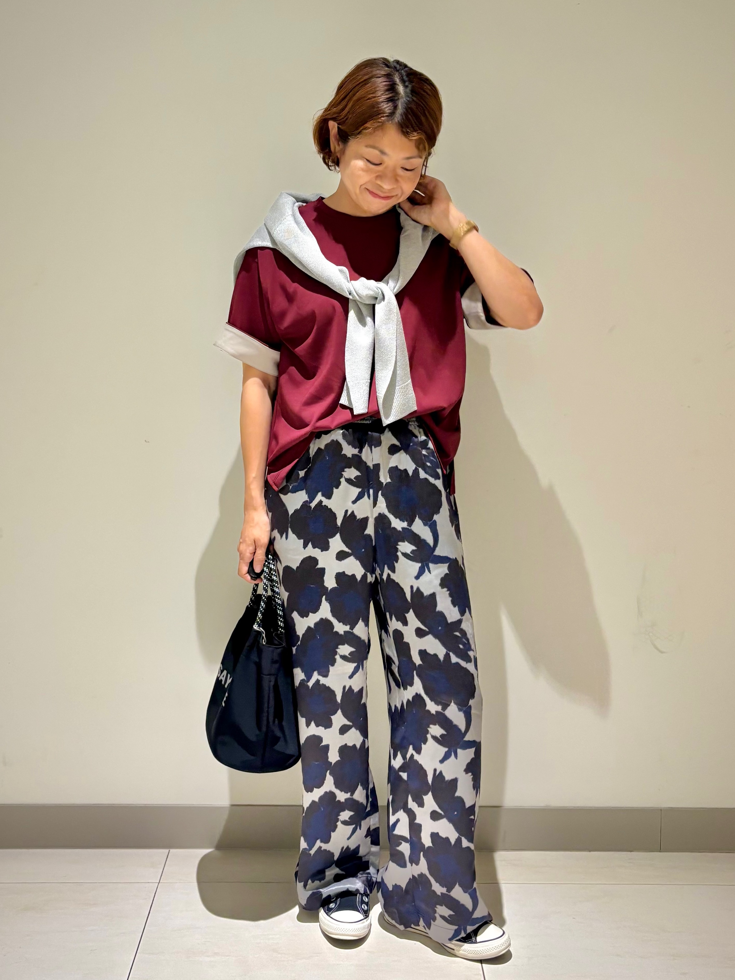 Haruさんの「Dessin｜【汗シミ防止/UVカット】配色スリーブ 五分袖プルオーバー」を使ったコーディネート
