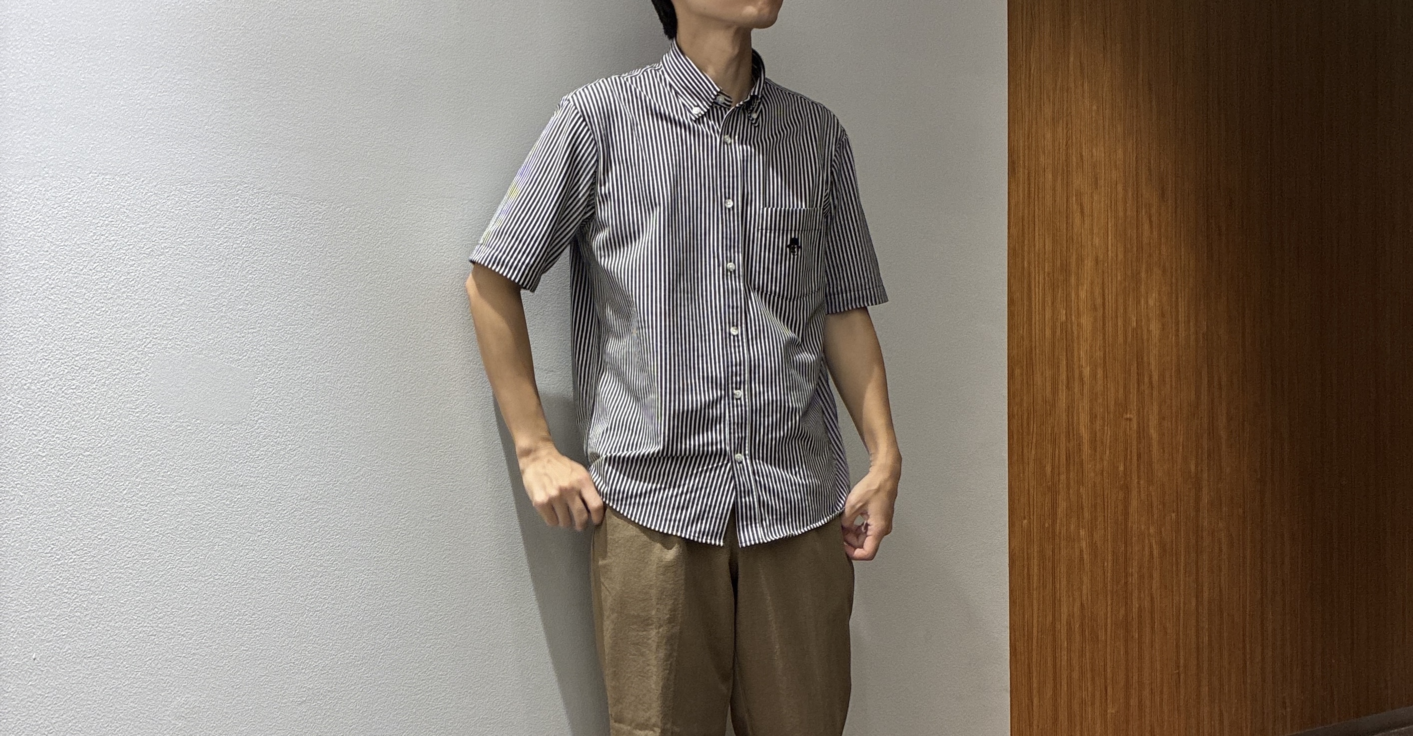 わいずみさんの「TAKEO KIKUCHI｜【通気性】トリコットサッカー オープンカラー シャツ」を使ったコーディネート