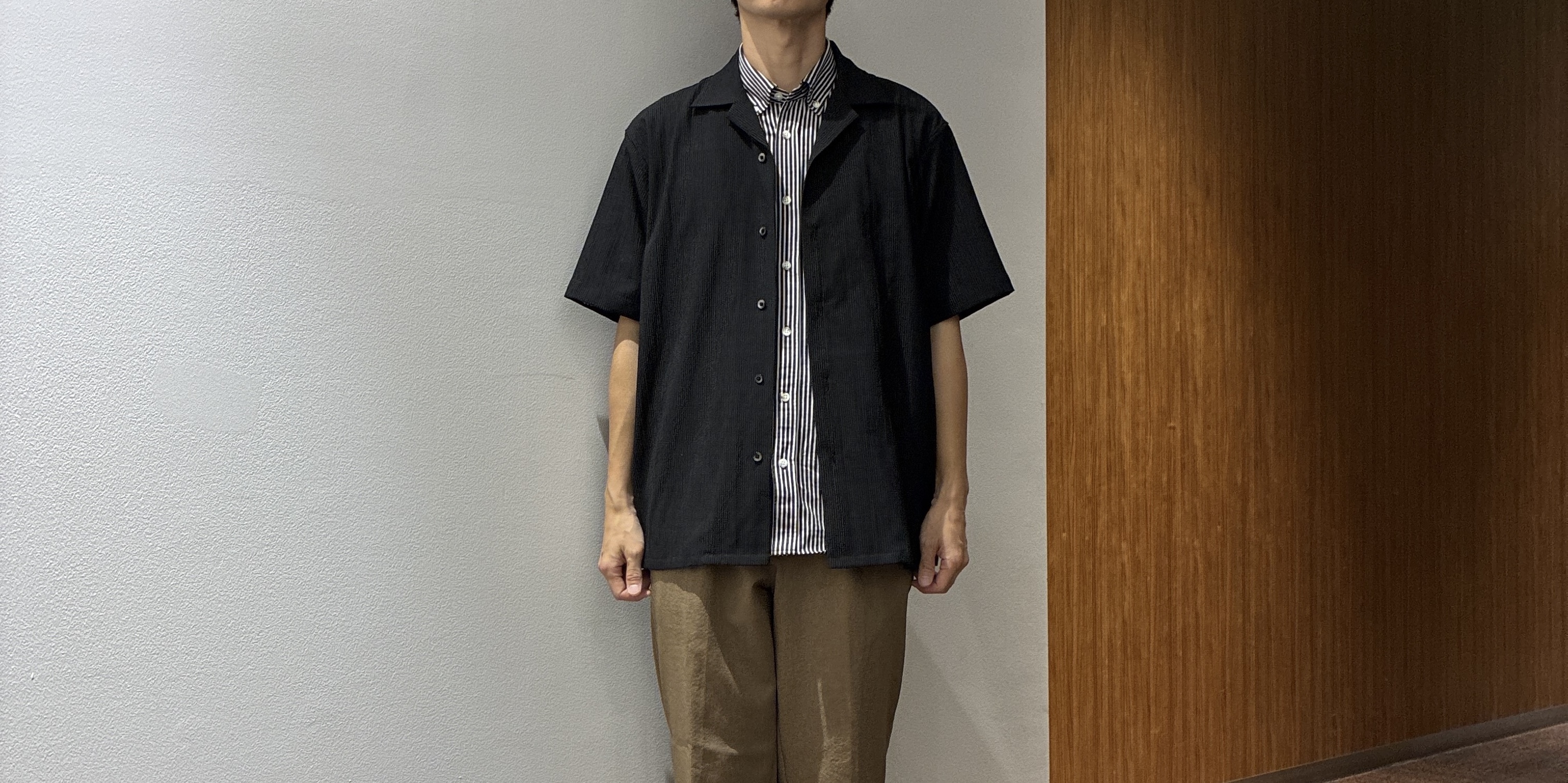 わいずみさんの「TAKEO KIKUCHI｜【通気性】トリコットサッカー オープンカラー シャツ」を使ったコーディネート