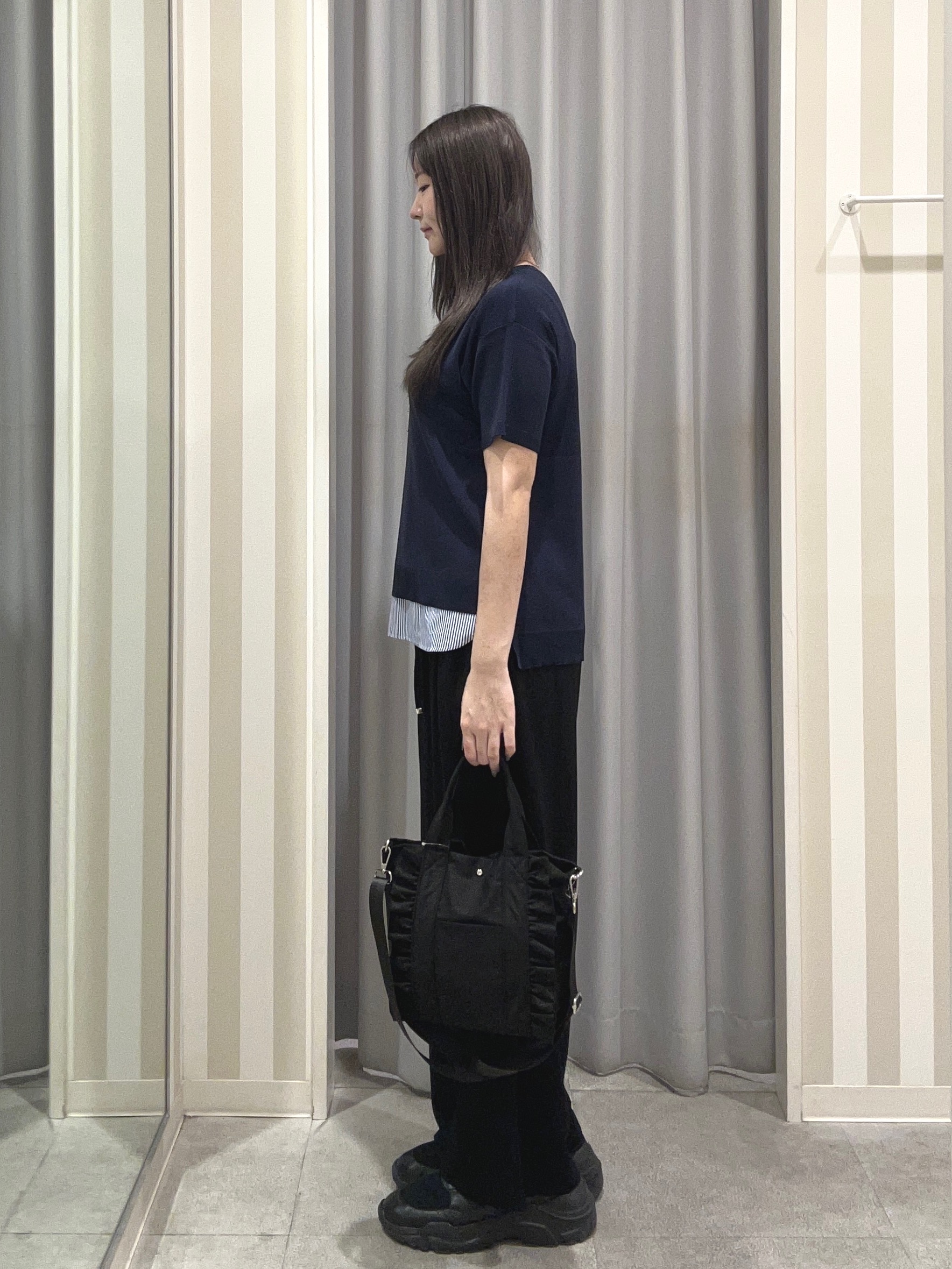 美空さんの「SHOO･LA･RUE｜【ひんやり/UV/洗濯機可/S-LL】毛玉になりにくい シャツレイヤード風 半袖ニット」を使ったコーディネート