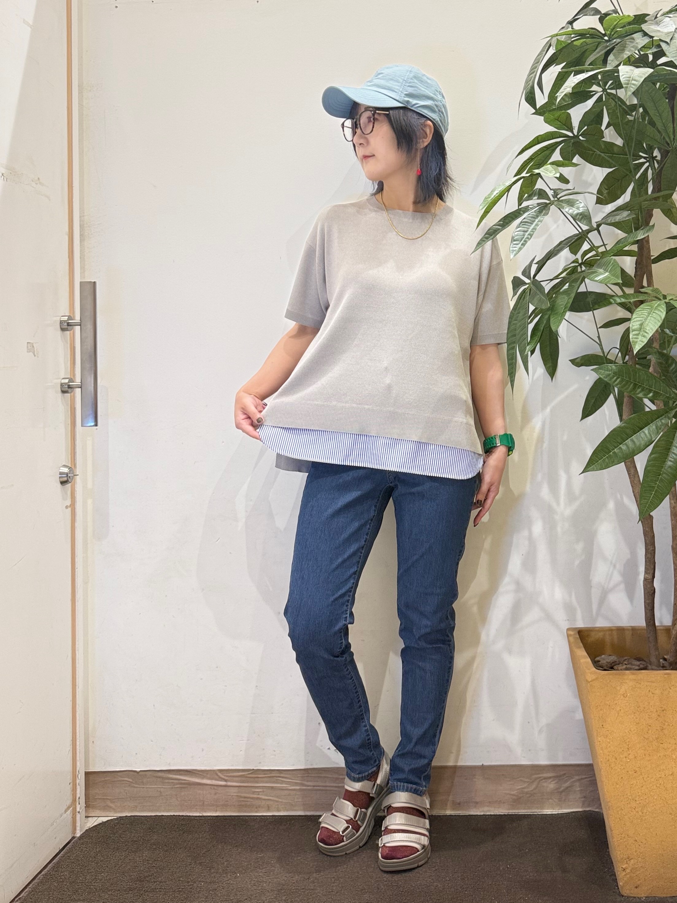 misakiさんの「SHOO･LA･RUE｜【ひんやり/UV/洗濯機可/S-LL】毛玉になりにくい シャツレイヤード風 半袖ニット」を使ったコーディネート