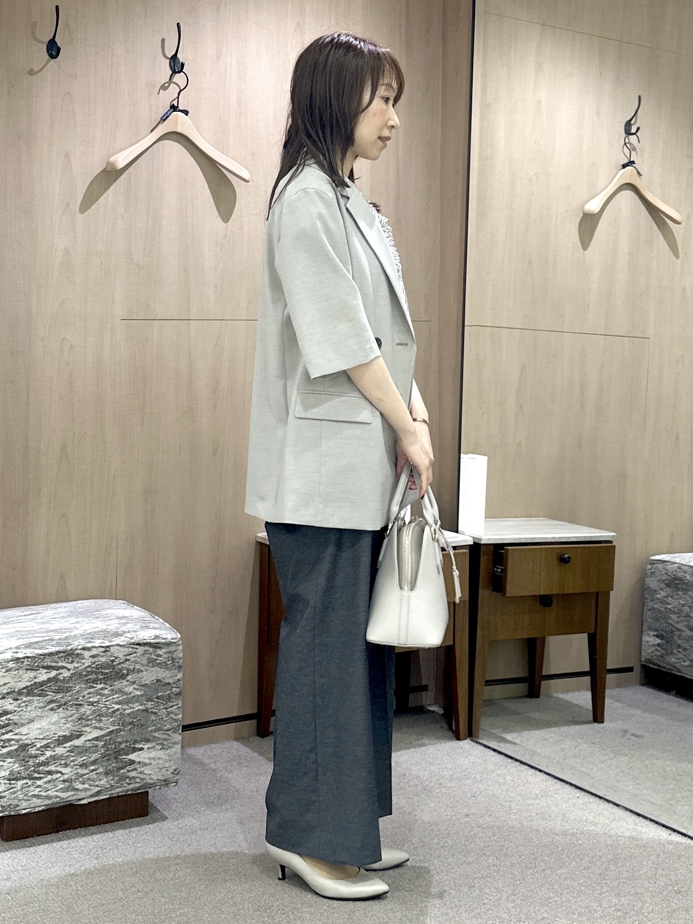 Miwaさんの「UNTITLED｜【シワになりにくい/セットアップ可/接触冷感】ハーフスリーブジャケット」を使ったコーディネート