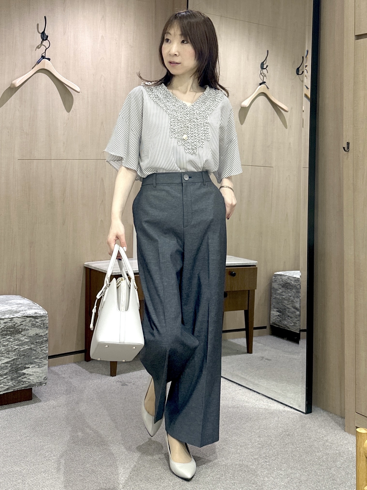 Miwaさんの「UNTITLED｜【シワになりにくい/セットアップ可/接触冷感】ハーフスリーブジャケット」を使ったコーディネート