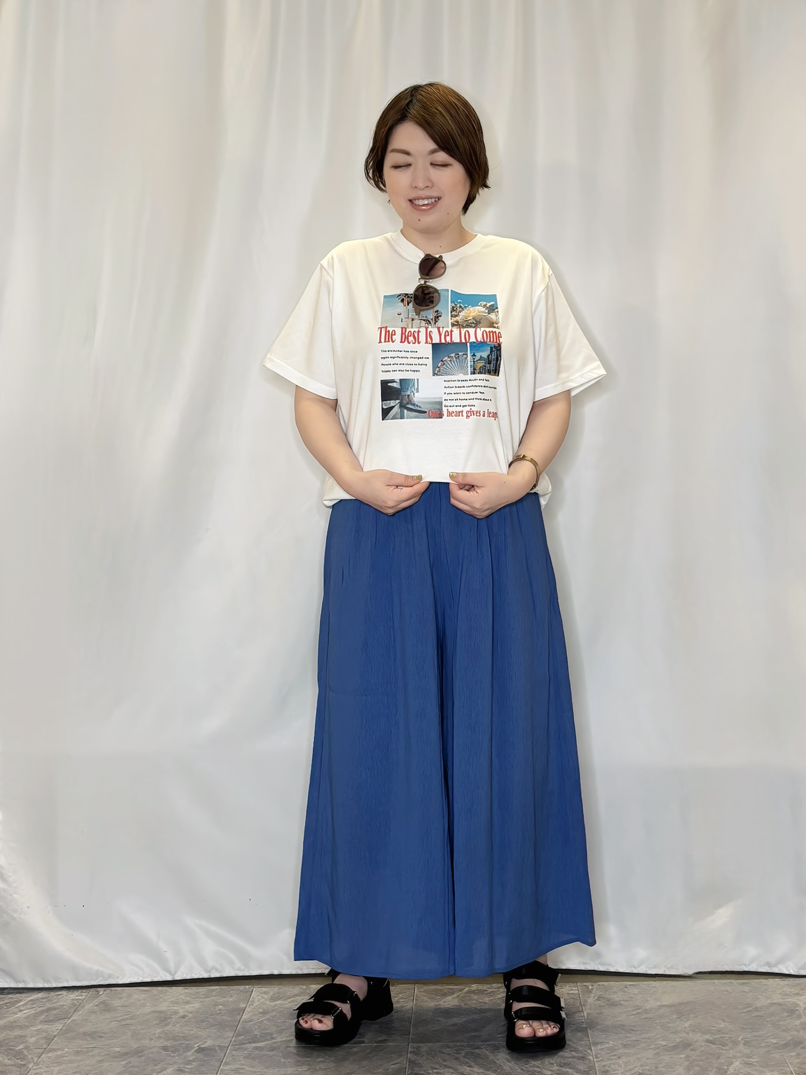 たみさんの「SHOO･LA･RUE｜【ひんやり/洗濯後しわになりにくい/S-LL】お顔も手の甲もしっかりカバー　日よけ・指穴付きUVパー」を使ったコーディネート