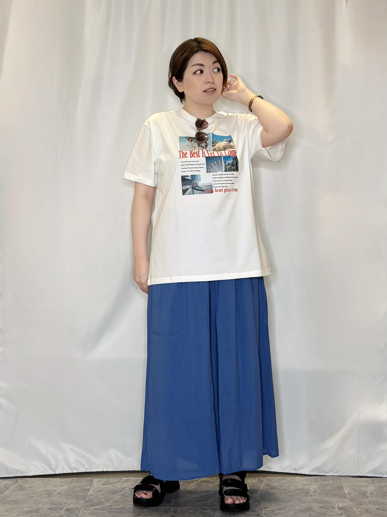 たみさんの「SHOO･LA･RUE｜【ひんやり/洗濯後しわになりにくい/S-LL】お顔も手の甲もしっかりカバー　日よけ・指穴付きUVパー」を使ったコーディネート