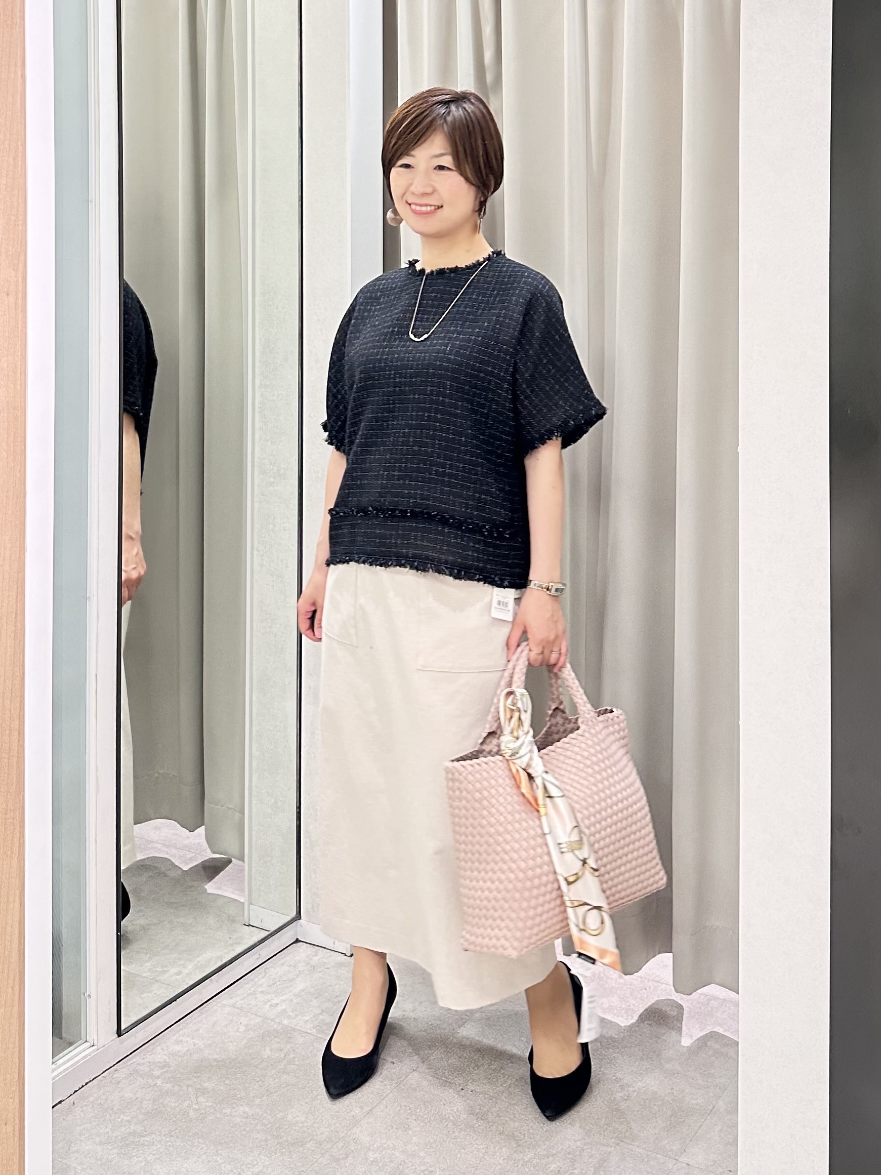 みなこさんの「UNTITLED｜【洗える/後ろウエストゴム】オックスアイラインスカート」を使ったコーディネート