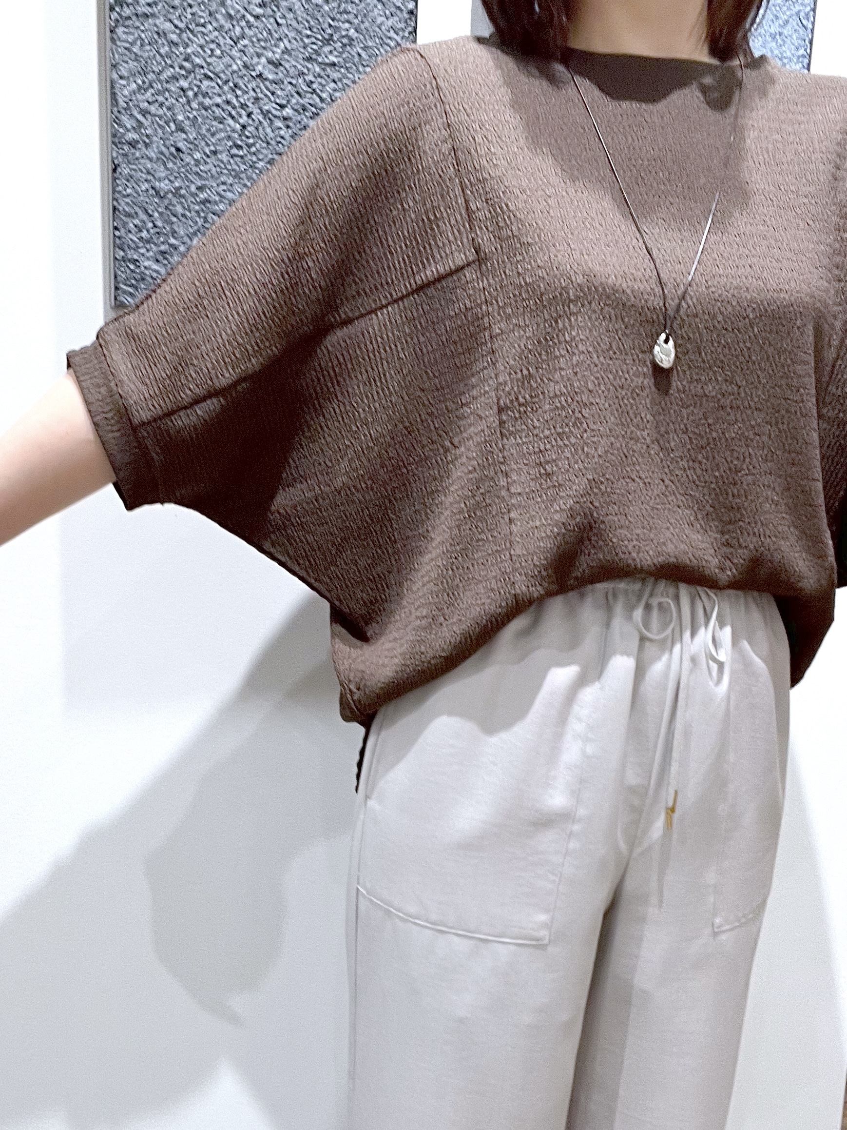 ricoさんの「Dessin｜シュリンクジャージ カットソー」を使ったコーディネート