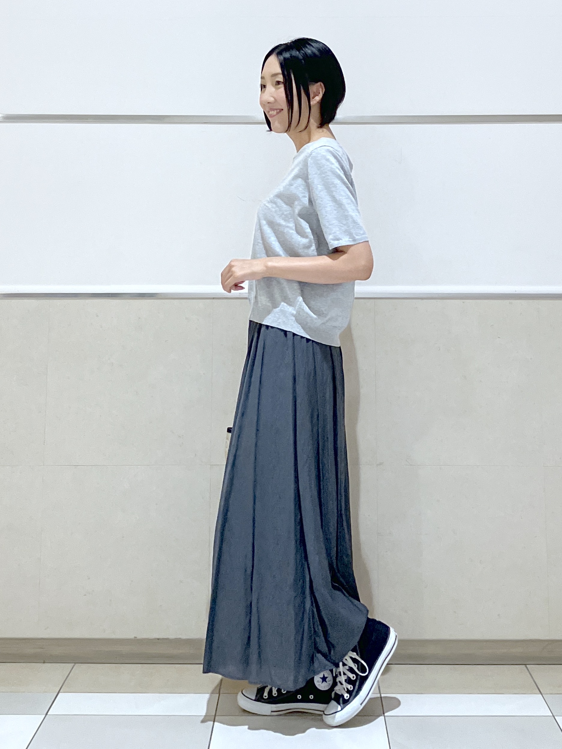 eriko さんの「Dessin｜【9色展開/接触冷感/UVカット】ドライタッチサマーニットT」を使ったコーディネート