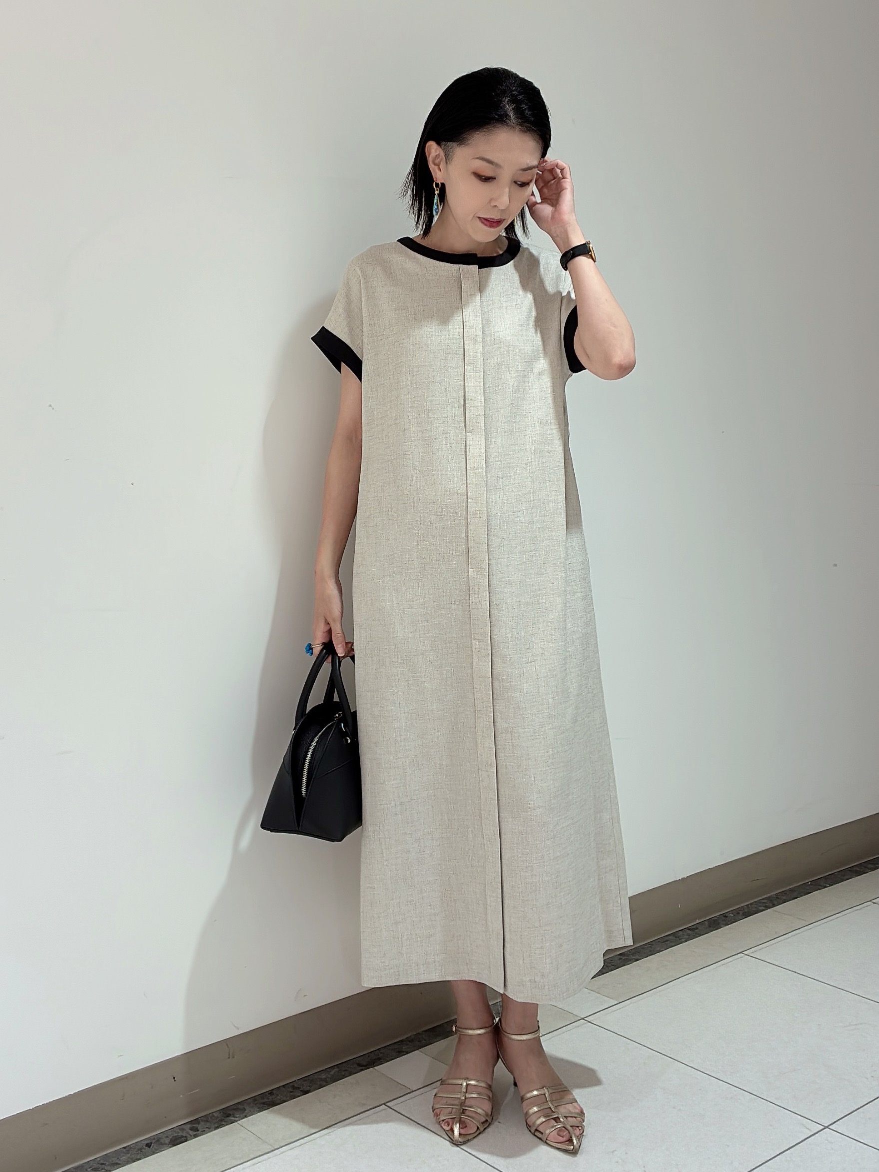 環さんの「UNTITLED｜【接触冷感/UVカット/イージーケア】配色ラインワンピース」を使ったコーディネート