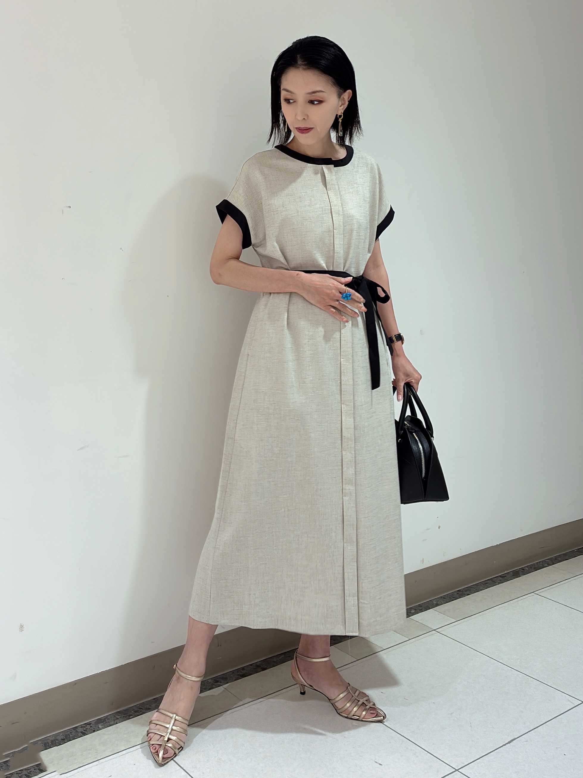 環さんの「UNTITLED｜【接触冷感/UVカット/イージーケア】配色ラインワンピース」を使ったコーディネート