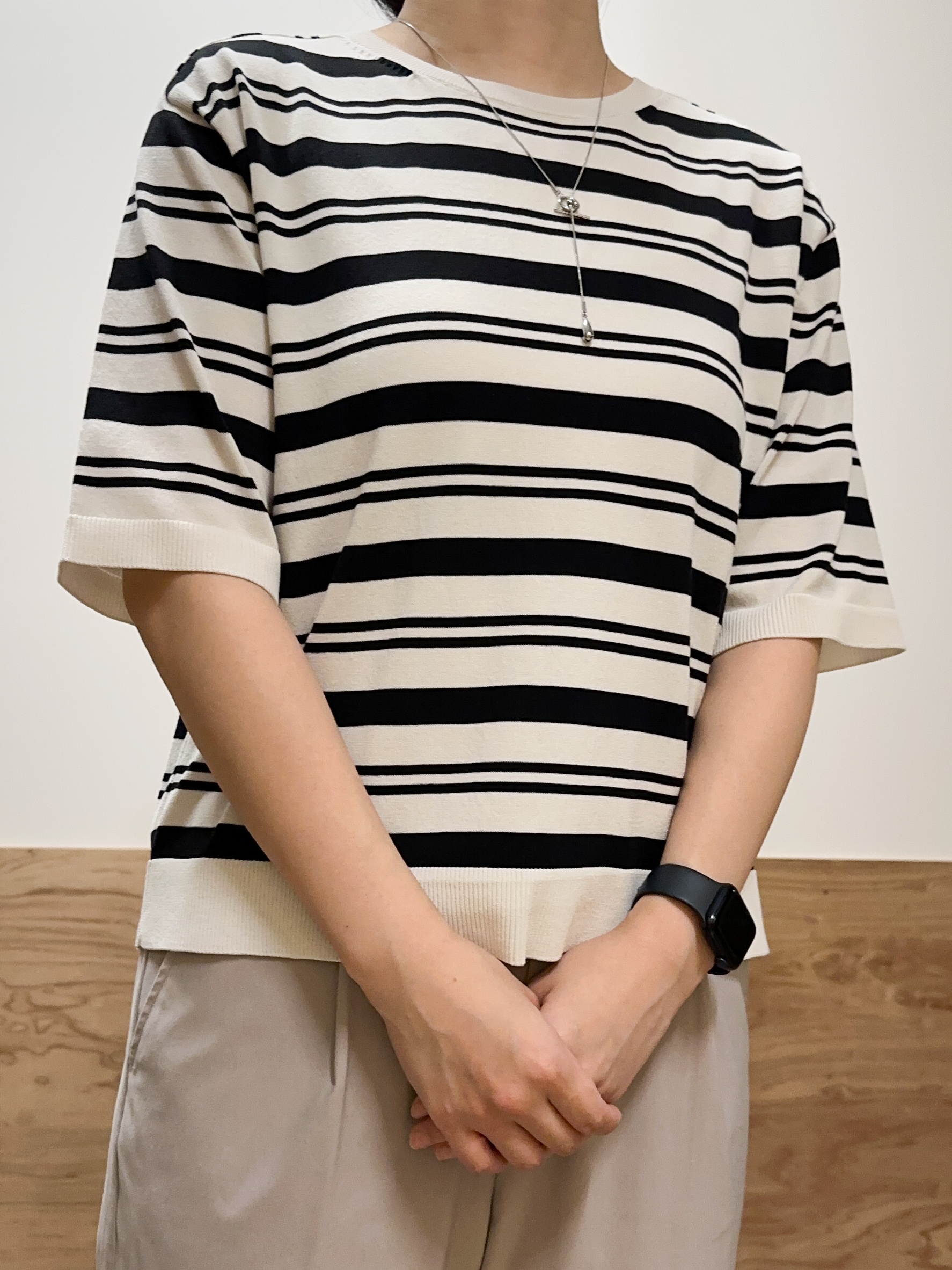 すーさんの「grove｜【ひんやり・UVカット・洗濯機◎】Tシャツ感覚で着られるコットン混ニット」を使ったコーディネート