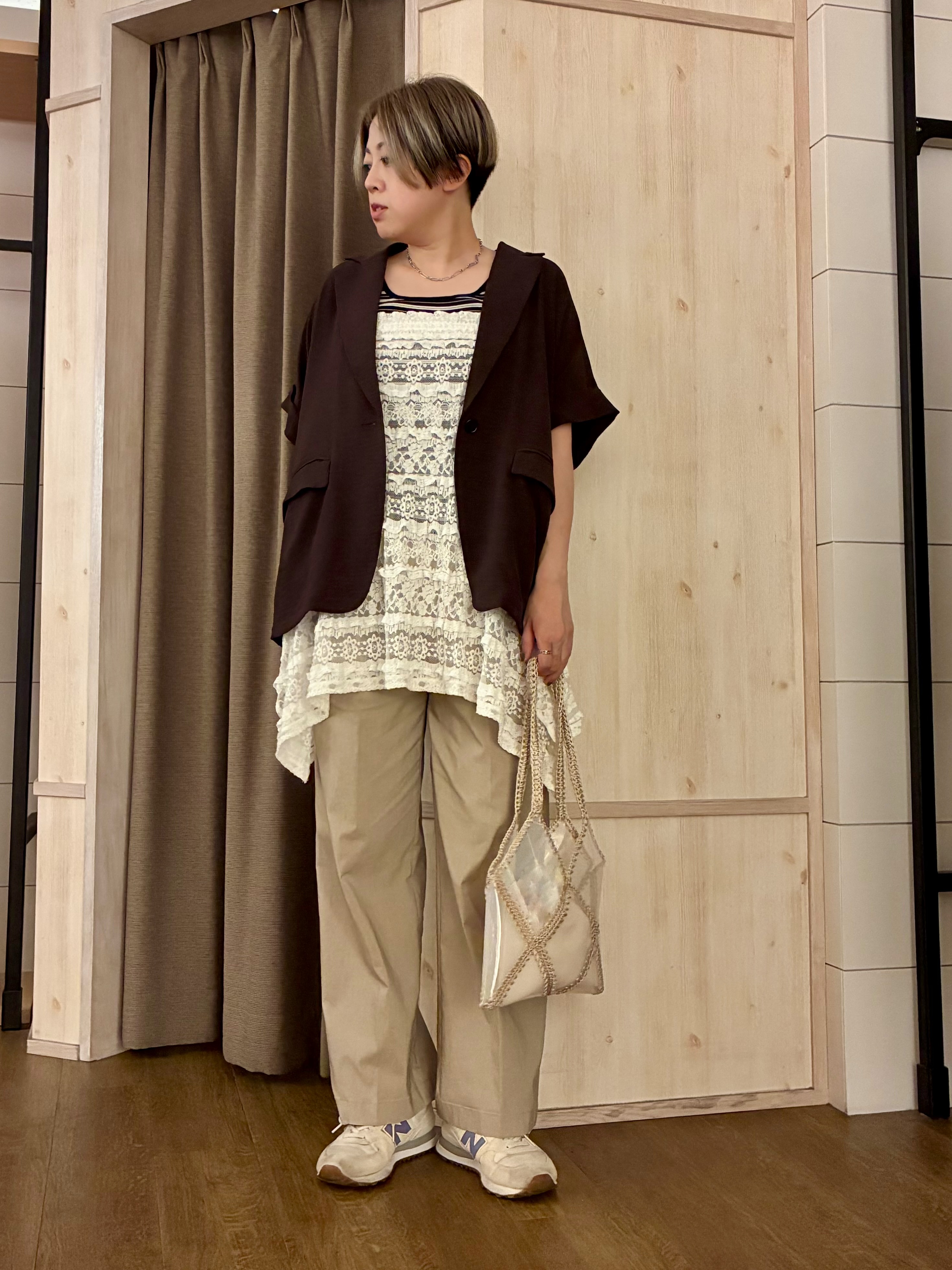 aiさんの「THE SHOP TK｜【ひんやり/吸水速乾/UV/防しわ】ON/OFFどちらにも 軽やか半袖ジャケット」を使ったコーディネート