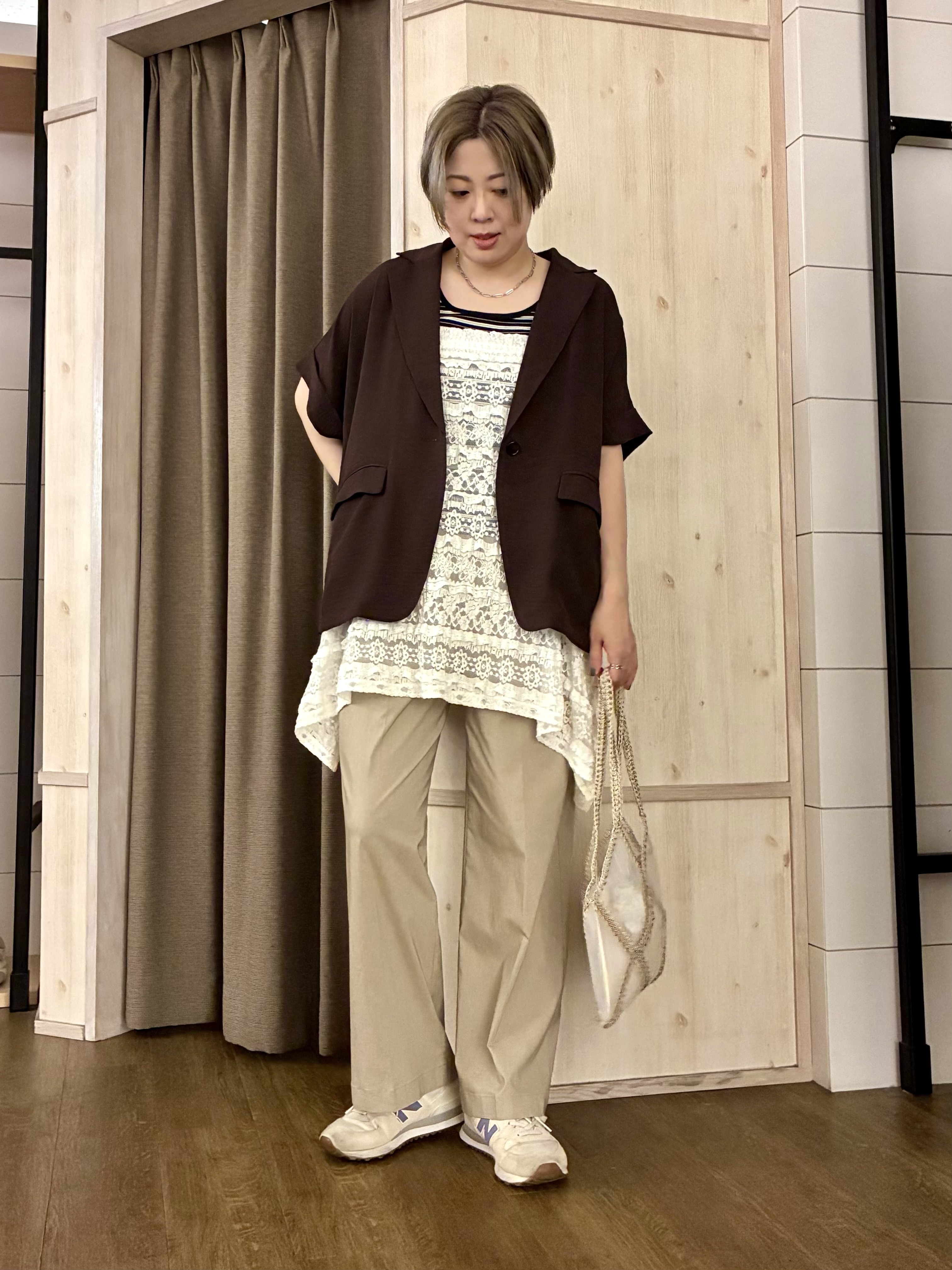 aiさんの「THE SHOP TK｜【ひんやり/吸水速乾/UV/防しわ】ON/OFFどちらにも 軽やか半袖ジャケット」を使ったコーディネート