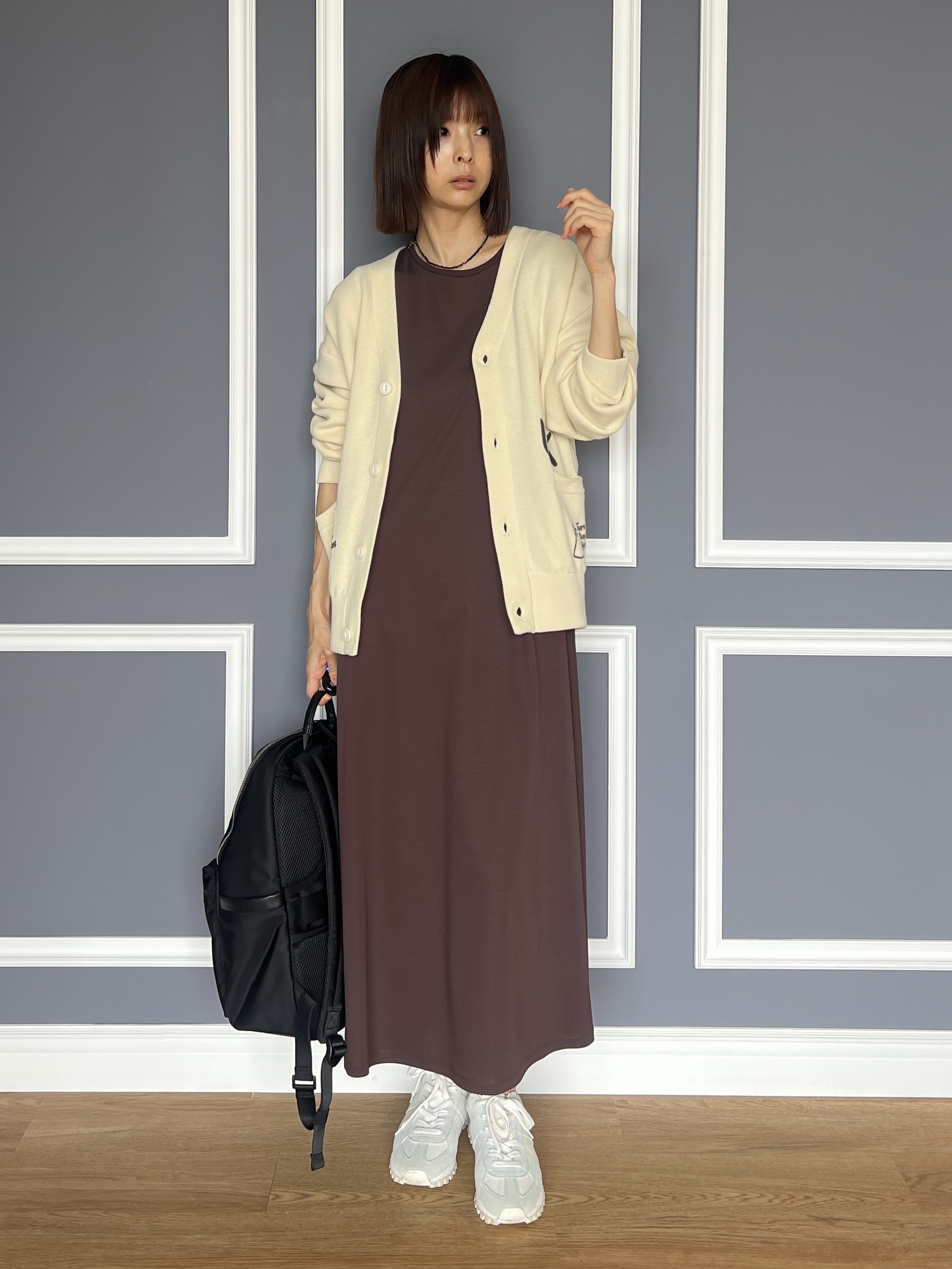 misaさんの「DRESSTERIOR｜【接触冷感／抗菌防臭／消臭/ウォッシャブル】アイスクリアコットン フレンチスリーブワンピース」を使ったコーディネート