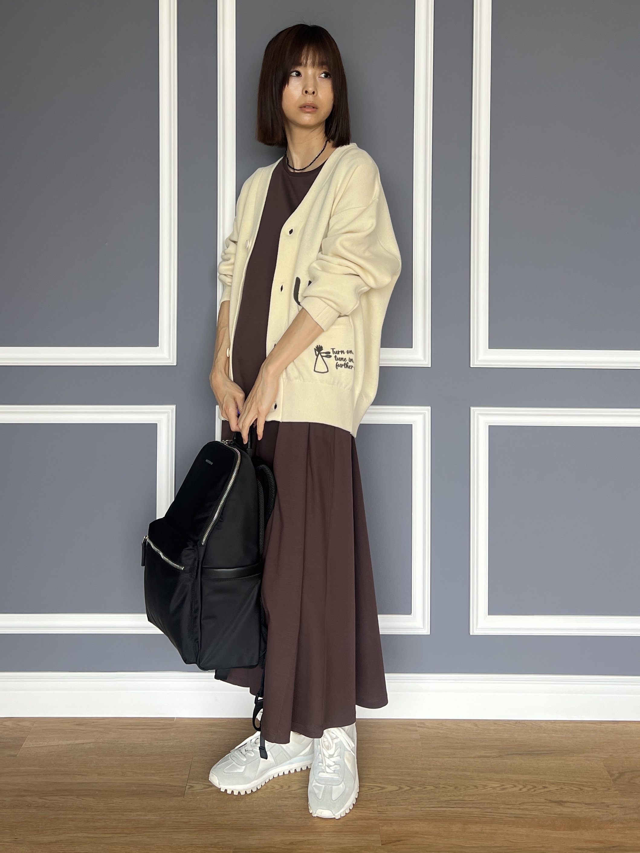 misaさんの「DRESSTERIOR｜【接触冷感／抗菌防臭／消臭/ウォッシャブル】アイスクリアコットン フレンチスリーブワンピース」を使ったコーディネート