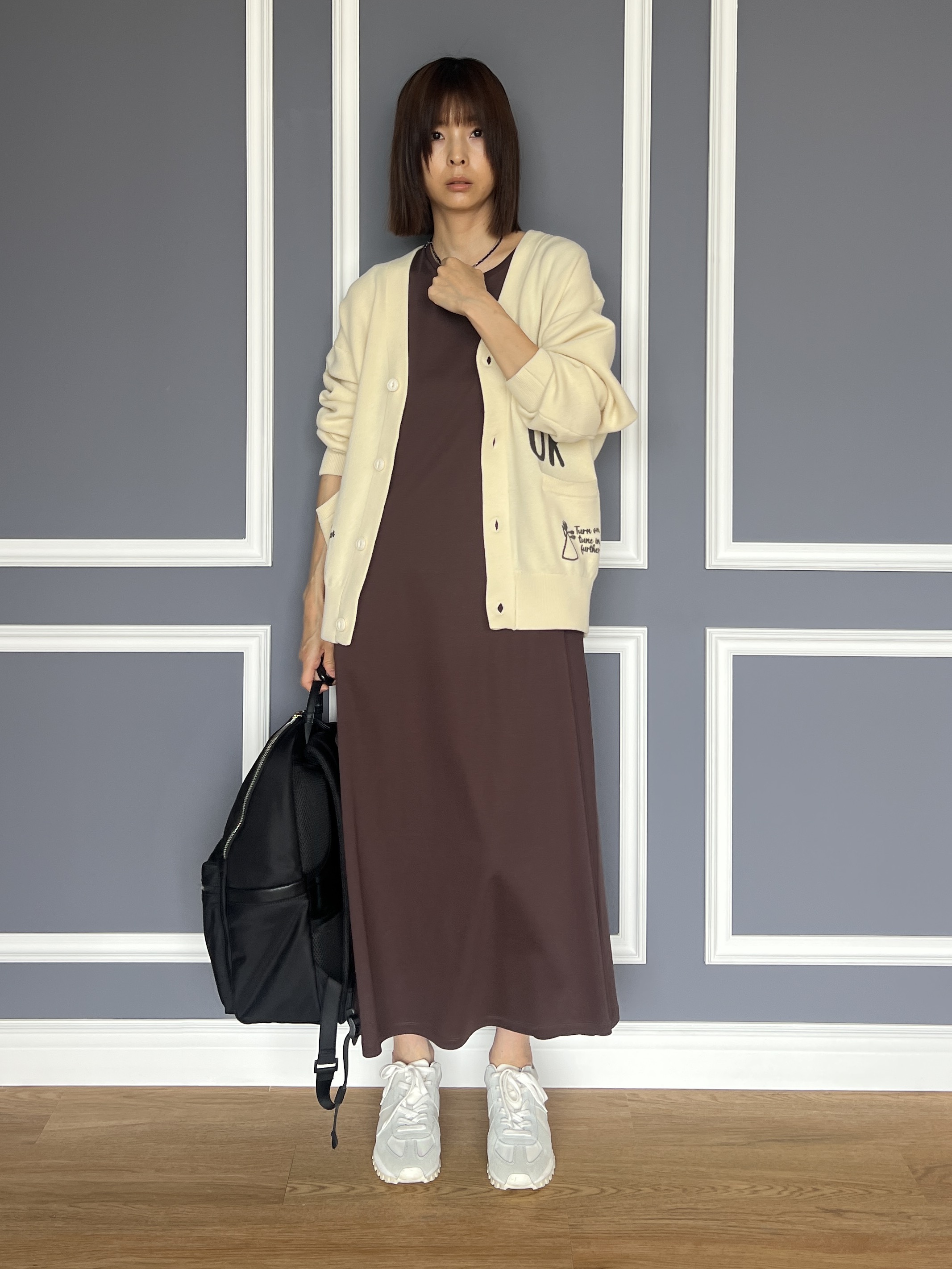 misaさんの「DRESSTERIOR｜【接触冷感／抗菌防臭／消臭/ウォッシャブル】アイスクリアコットン フレンチスリーブワンピース」を使ったコーディネート