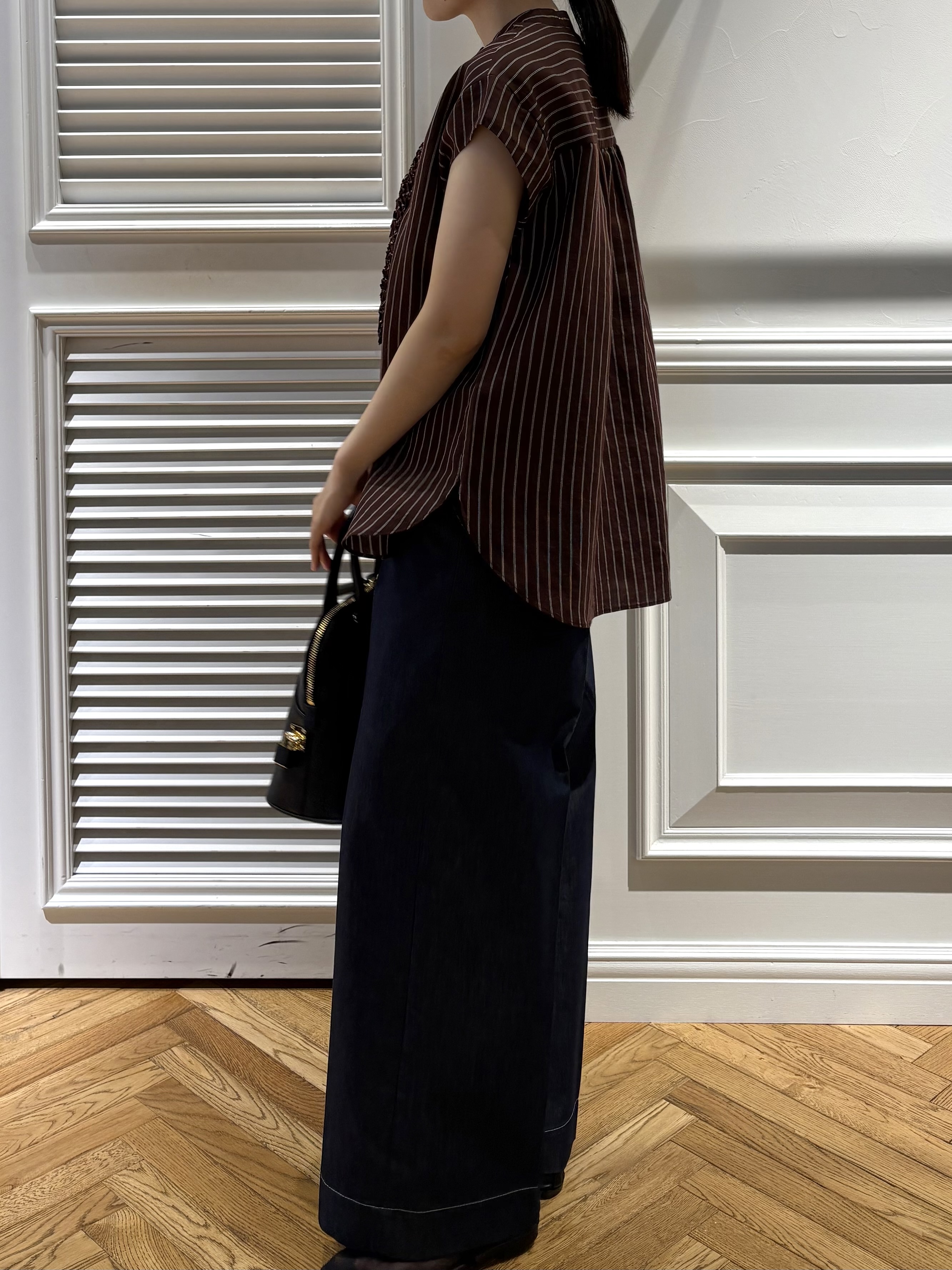 cocoさんの「DRESSTERIOR｜ストライプフレンチスリーブフリルブラウス」を使ったコーディネート