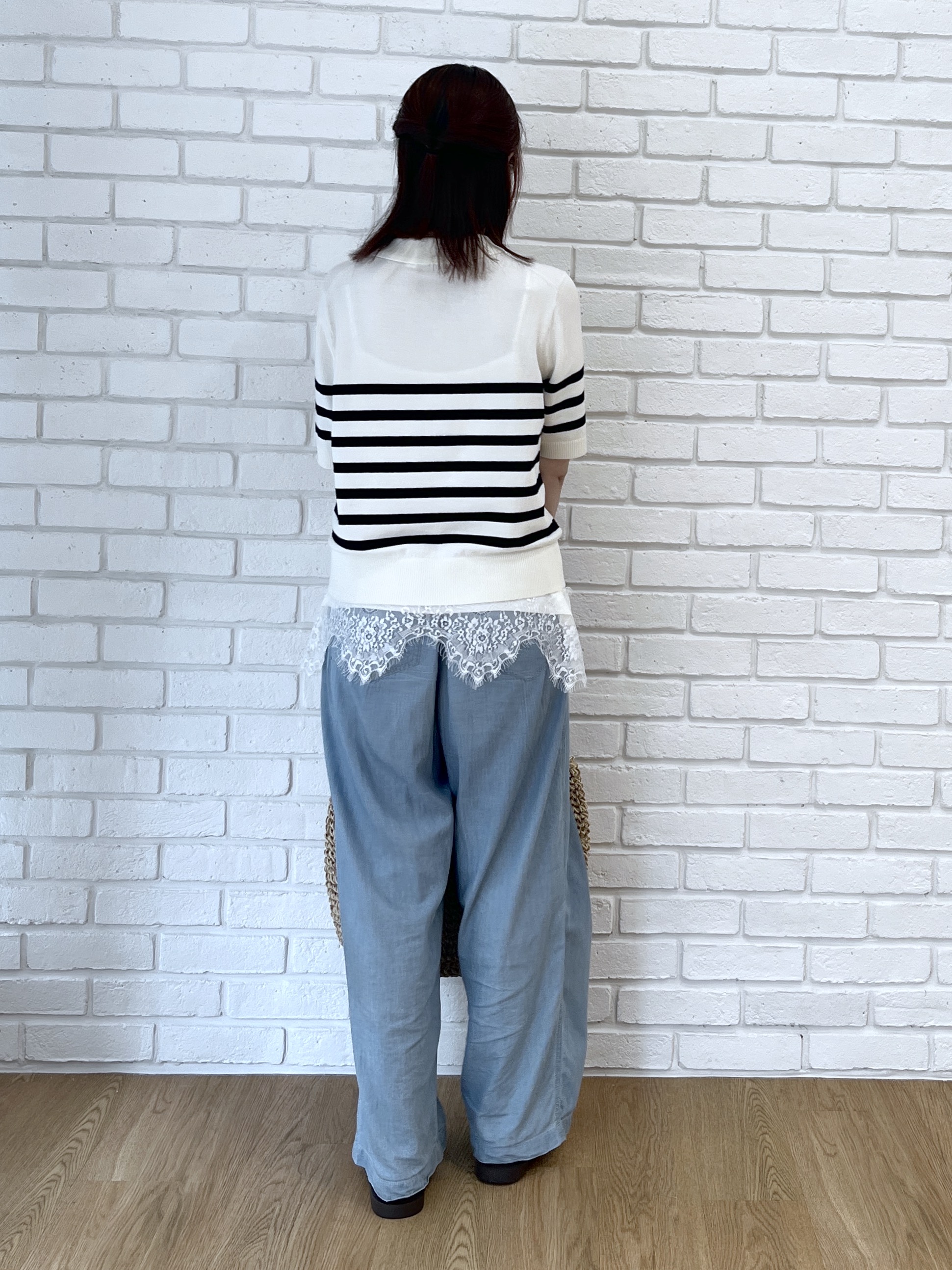 Makinoさんの「Dessin｜ポロ襟 ハーフスリーブニット」を使ったコーディネート