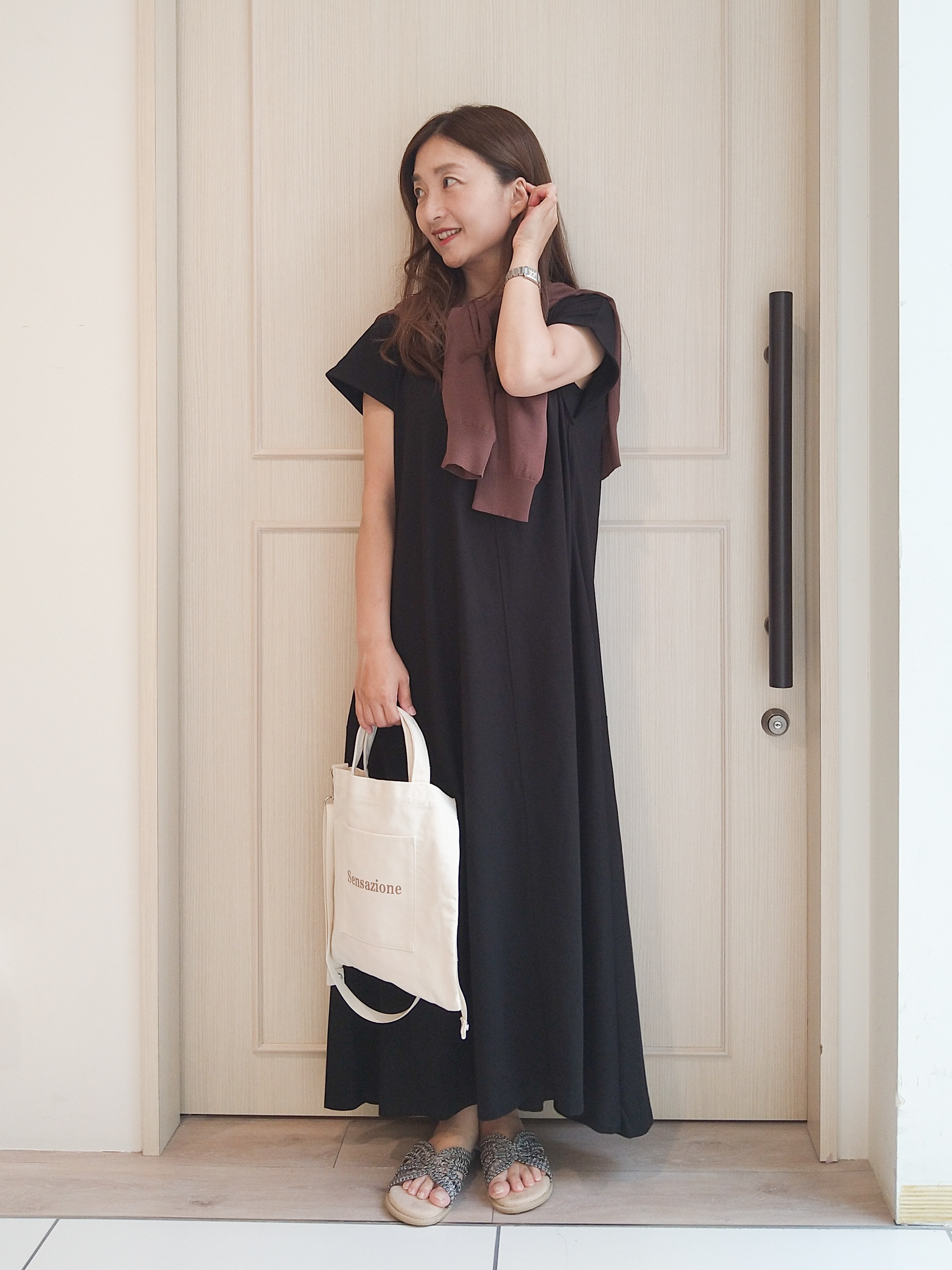 mi-saさんの「SHOO･LA･RUE｜【洗濯機可/S-LL】配色シフォン襟でサマ見え 上品シアーカーディガン」を使ったコーディネート