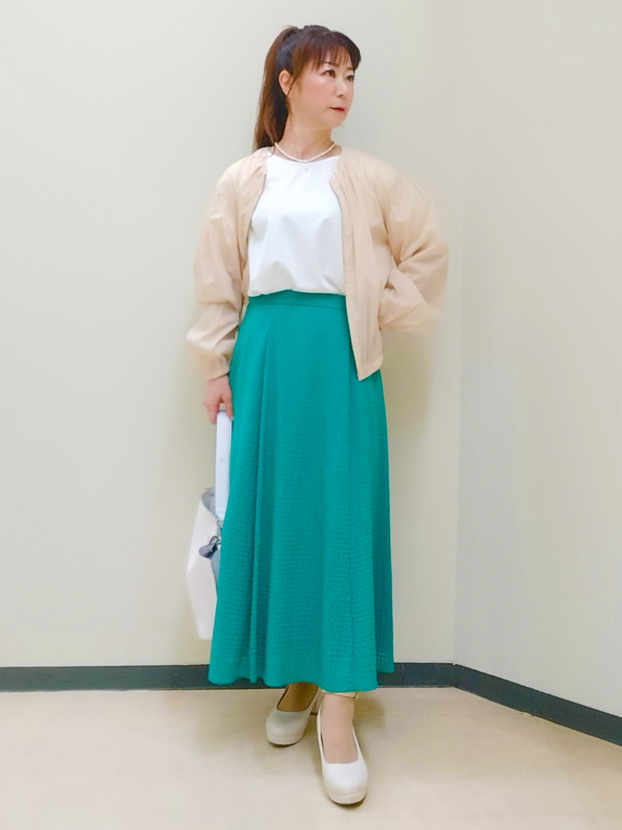 花さんの「Reflect｜【UVカット／接触冷感／吸水速乾】チュールスリーブプルオーバー」を使ったコーディネート