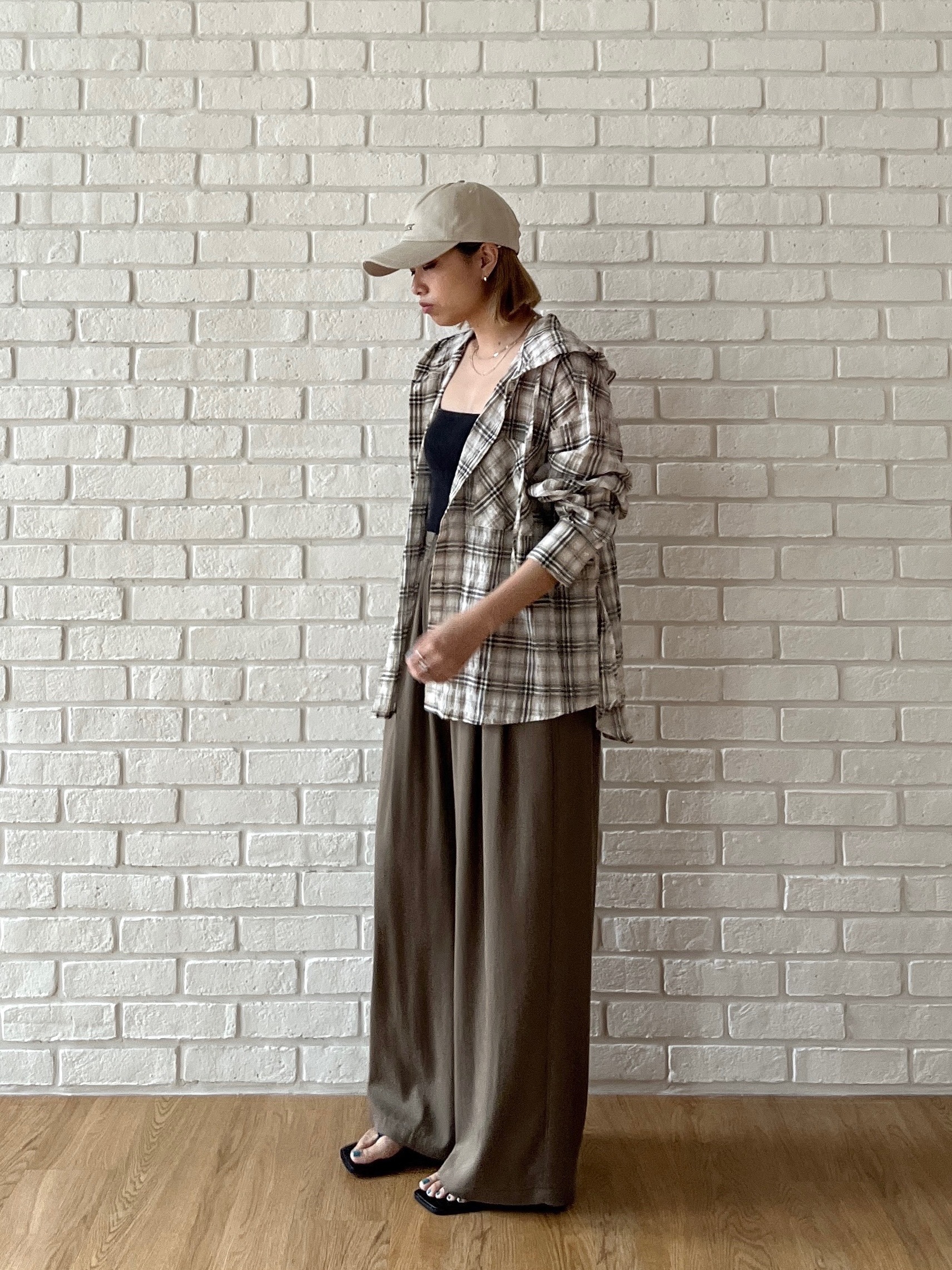 Harukaさんの「INDIVI｜フード付 シアーチェックシャツ」を使ったコーディネート