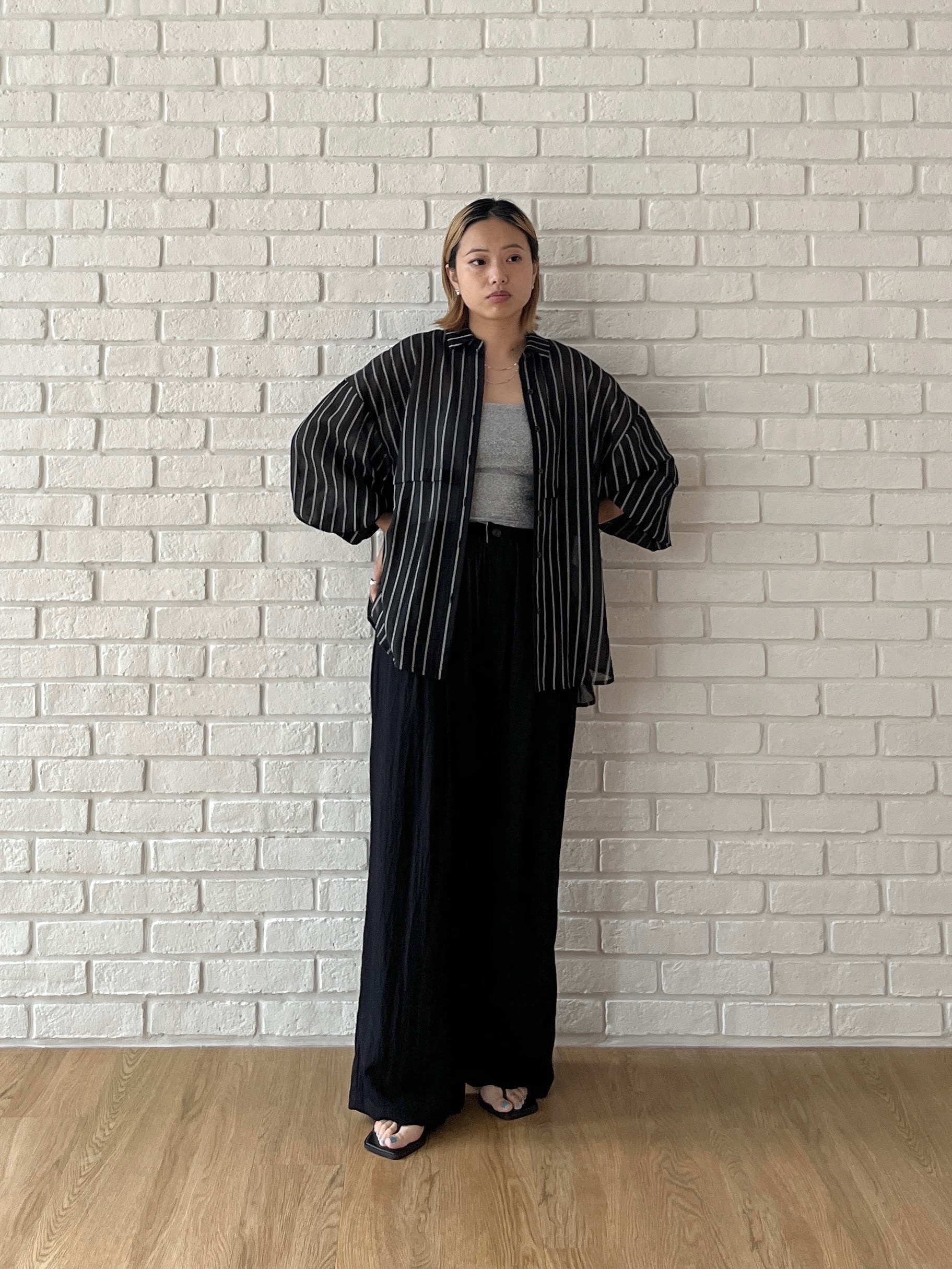 Harukaさんの「INDIVI｜シアーストライプ 切替タックシャツ」を使ったコーディネート