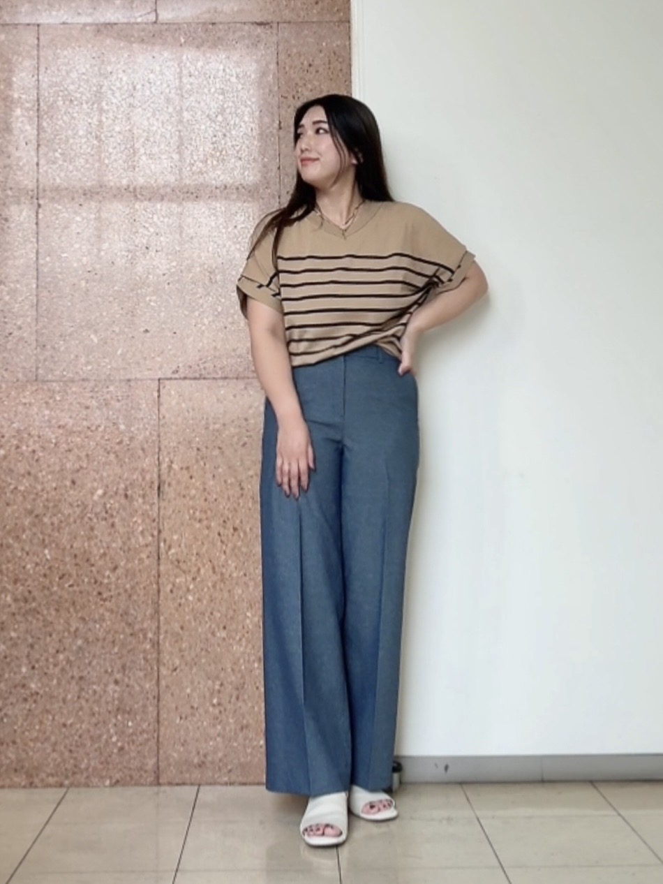 なかじさんの「UNTITLED｜【接触冷感/洗える/後ろウエストゴム】オックスワイドパンツ」を使ったコーディネート