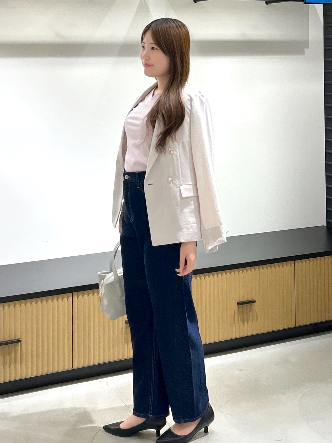 sayaさんの「OPAQUE.CLIP｜《再入荷》ダブルブレストテーラードジャケット【接触冷感／吸水速乾／イージーアイロン／防シワ／洗濯機O」を使ったコーディネート