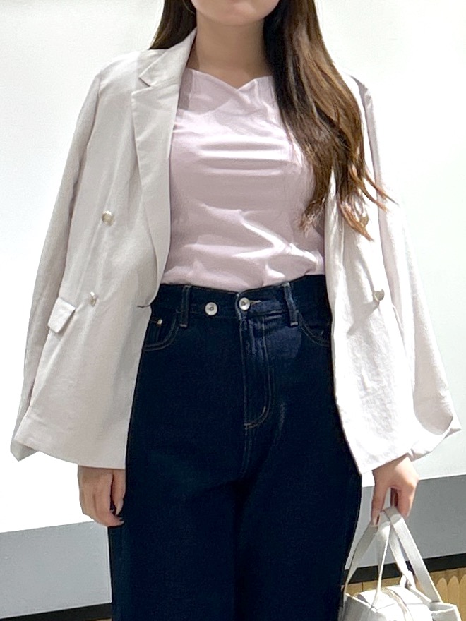 sayaさんの「OPAQUE.CLIP｜《再入荷》ダブルブレストテーラードジャケット【接触冷感／吸水速乾／イージーアイロン／防シワ／洗濯機O」を使ったコーディネート