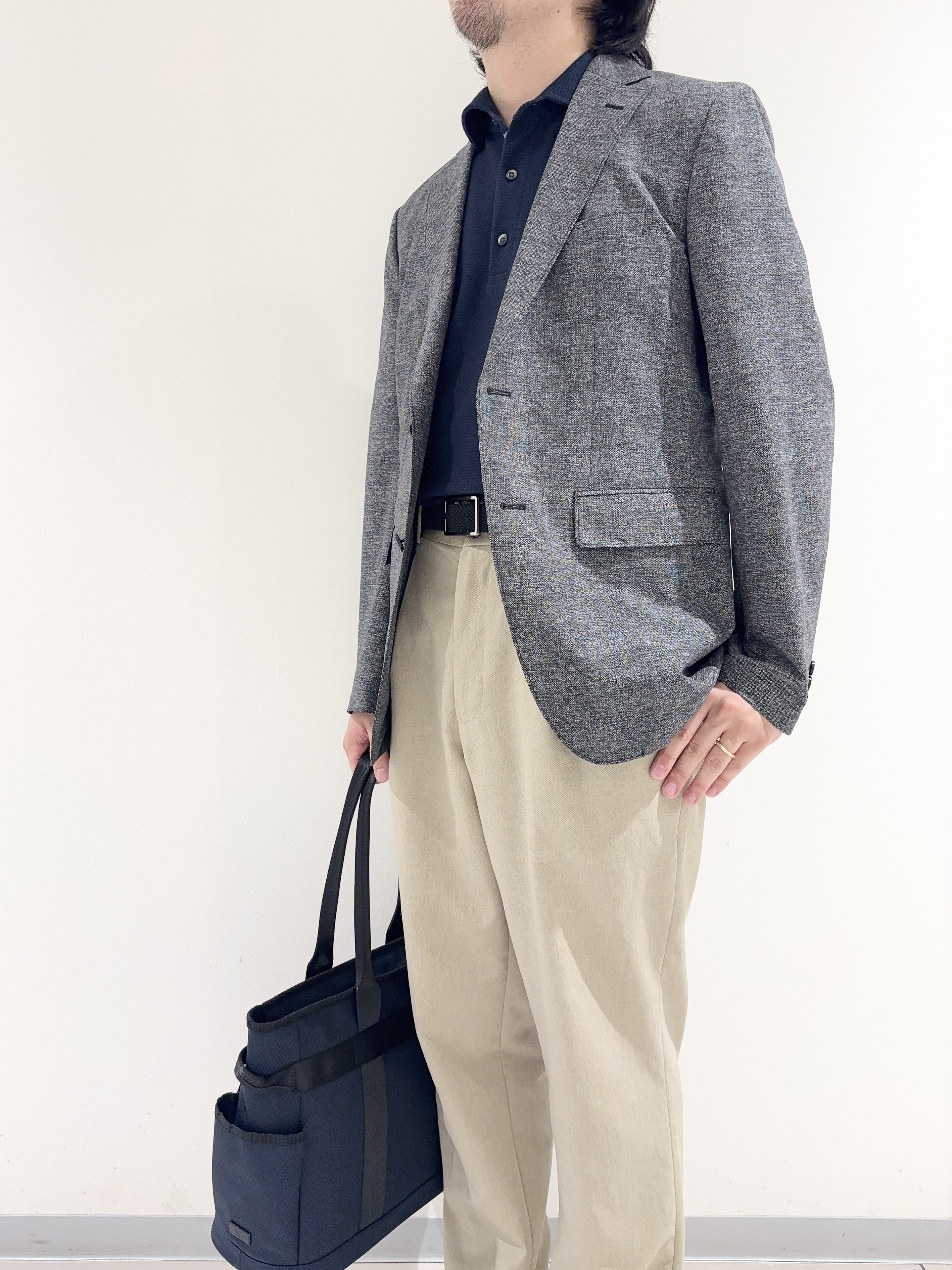 及川さんの「TAKEO KIKUCHI｜【抗菌防臭】COOL DOTS（R）ドビープリント ジャケット」を使ったコーディネート