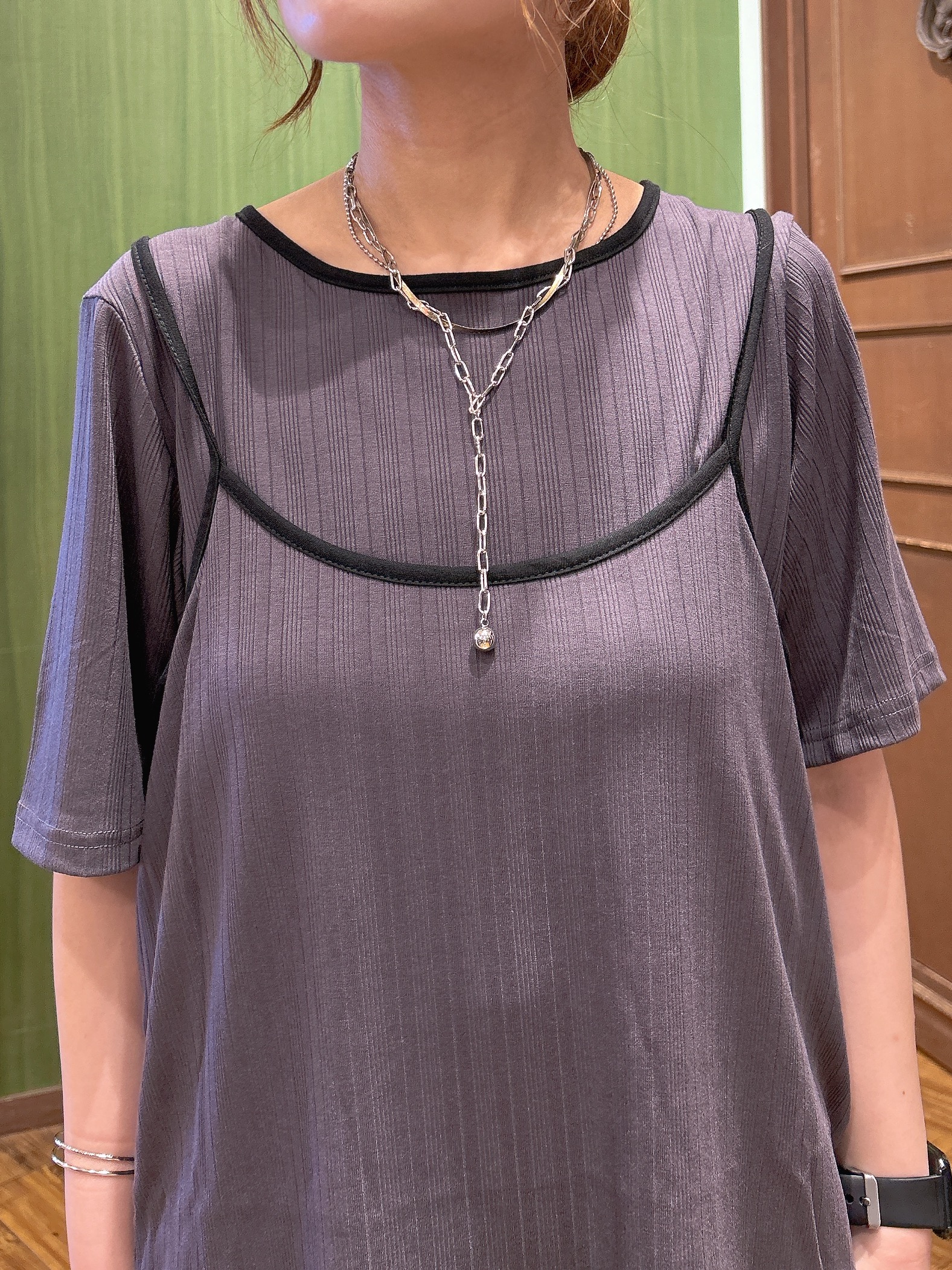 かおりさんの「SHOO･LA･RUE｜細見えランダムテレコ 配色キャミセット」を使ったコーディネート
