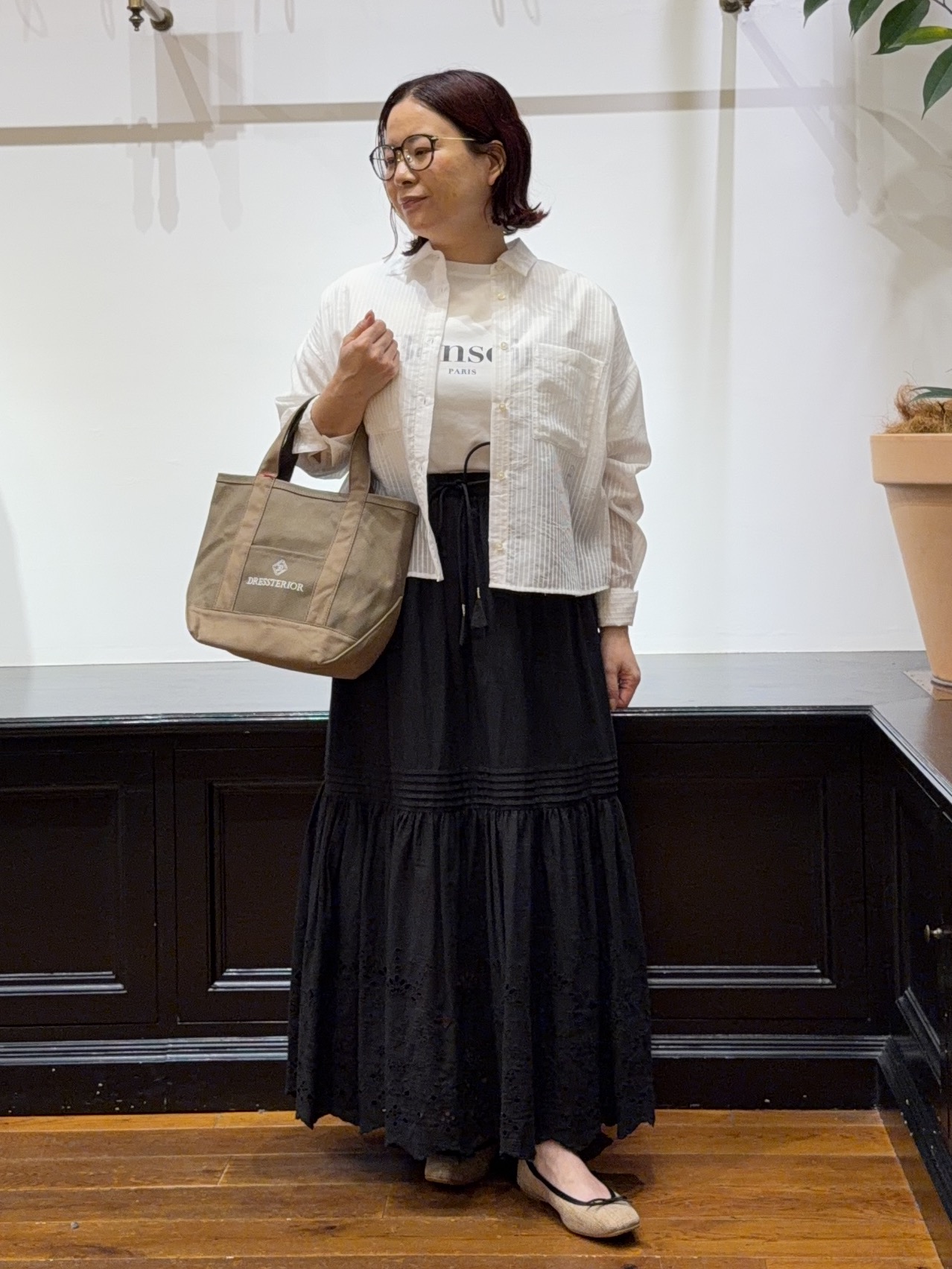 Asamiさんの「【接触冷感／抗菌防臭／消臭】アイスクリアコットン Bonsoir ロゴTシャツ」を使ったコーディネート
