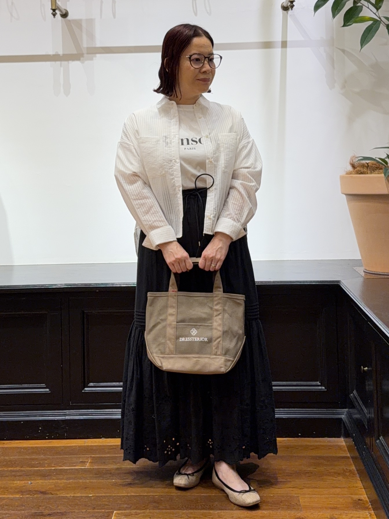 Asamiさんの「【接触冷感／抗菌防臭／消臭】アイスクリアコットン Bonsoir ロゴTシャツ」を使ったコーディネート