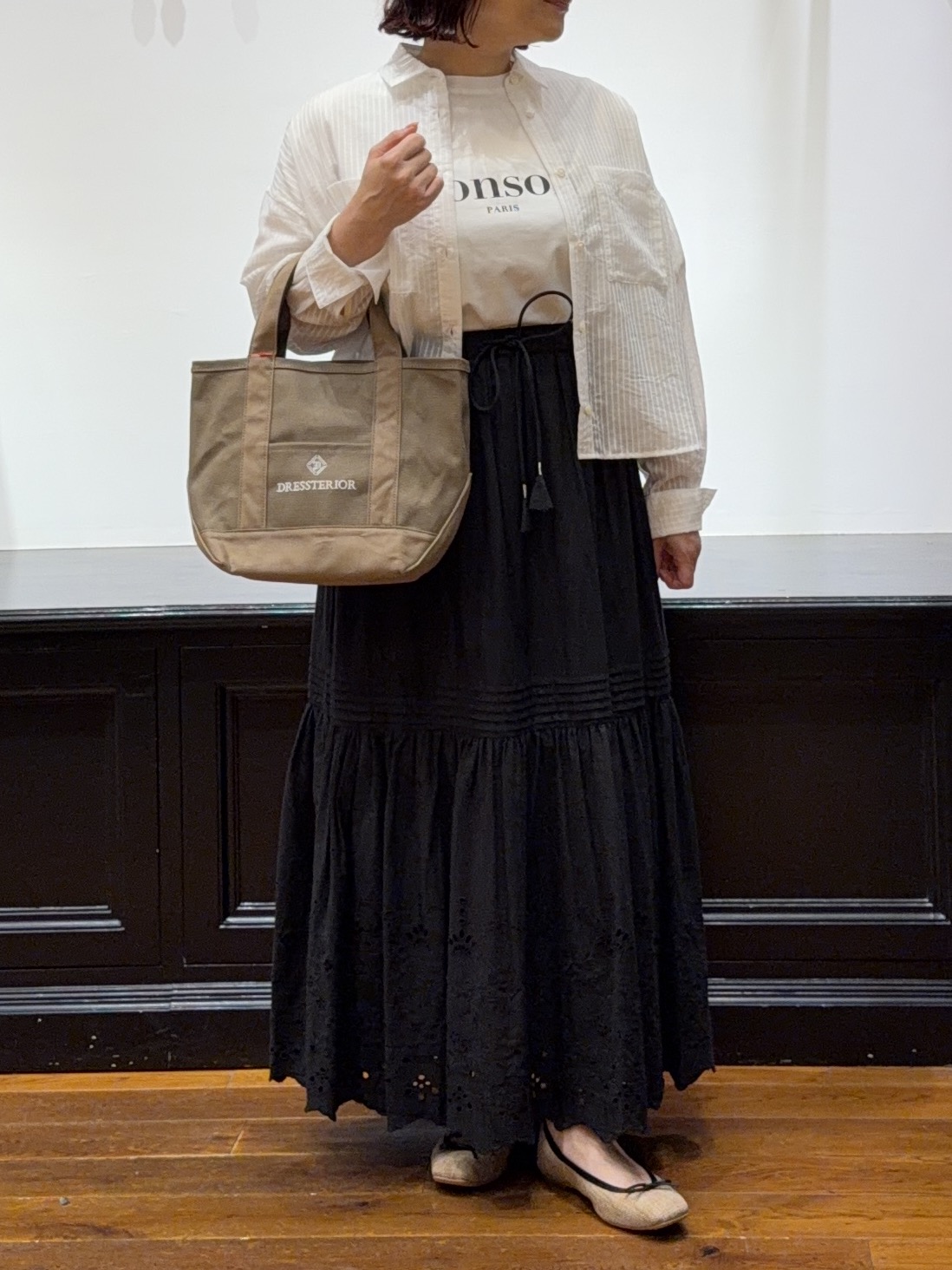 Asamiさんの「【接触冷感／抗菌防臭／消臭】アイスクリアコットン Bonsoir ロゴTシャツ」を使ったコーディネート