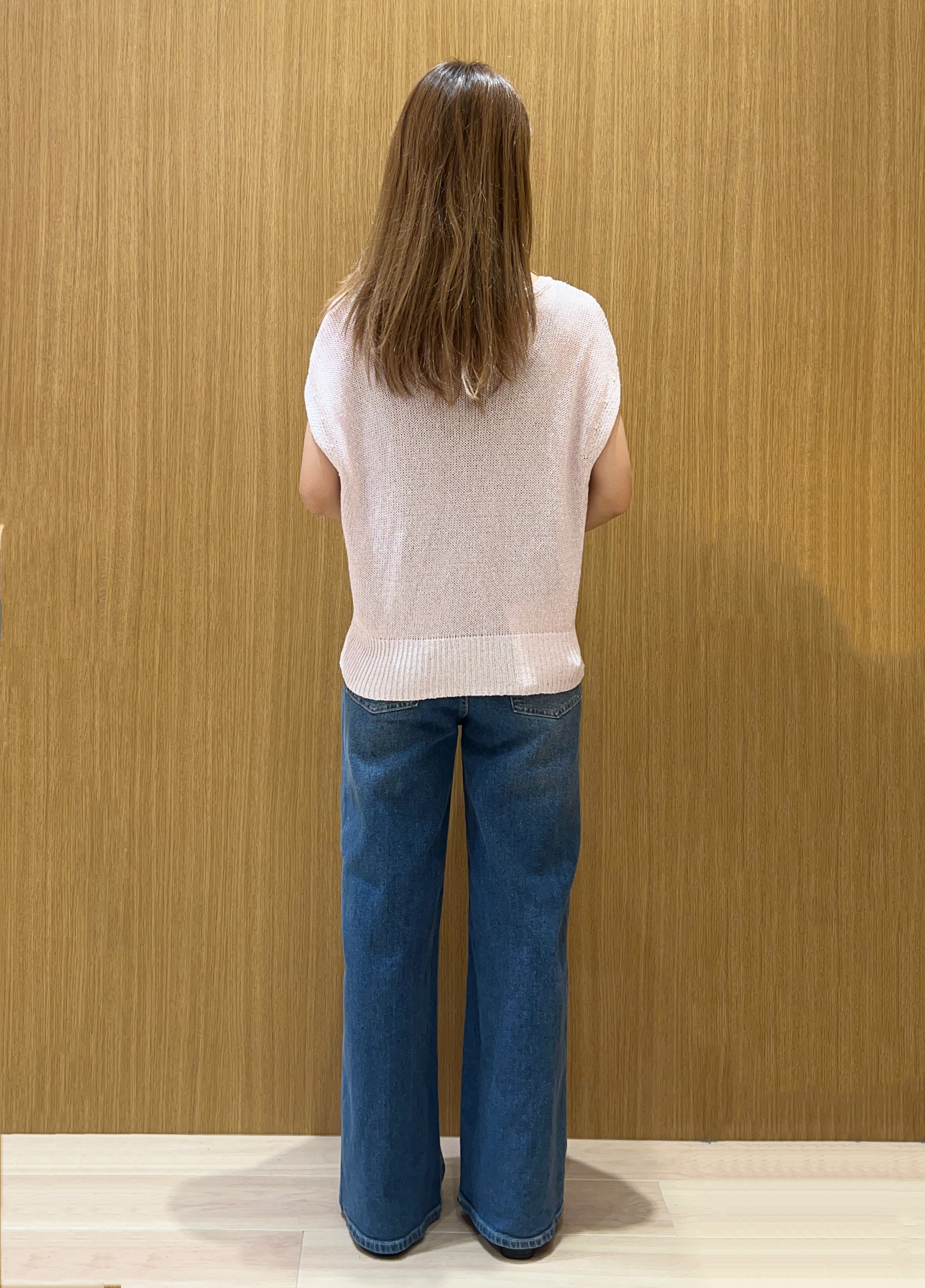 meeさんの「OPAQUE.CLIP｜ラメメッシュ フレンチスリーブニット【洗濯機OK】」を使ったコーディネート