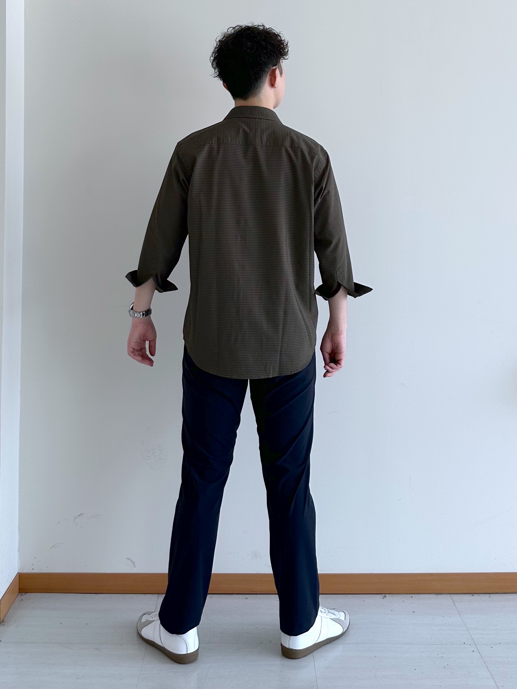イッシーさんの「TAKEO KIKUCHI｜【日本製】JFP DotAir（R）サッカー7分袖シャツ」を使ったコーディネート