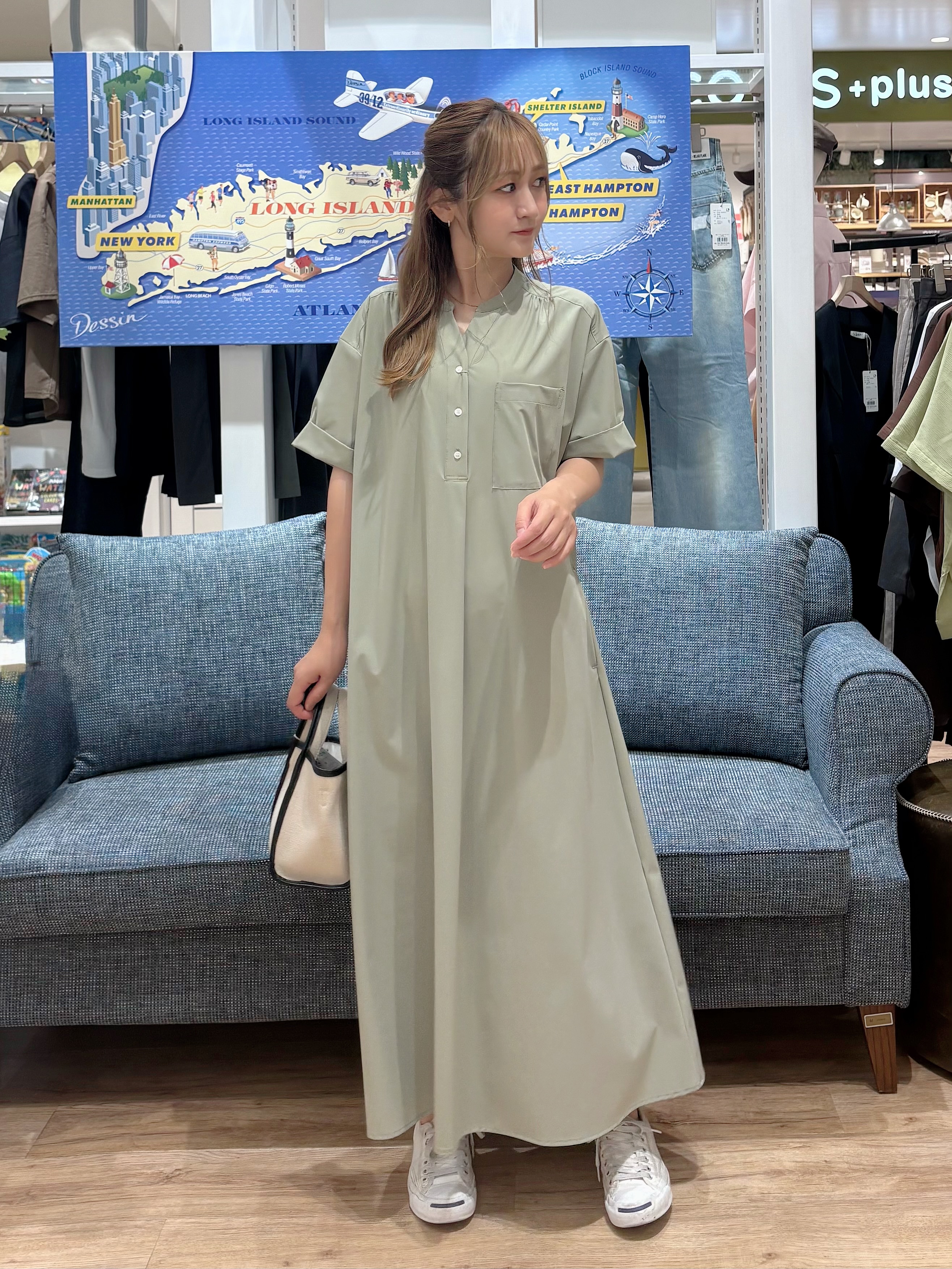 yuinaさんの「Dessin｜【接触冷感/UVカット】バンドカラーワンピース」を使ったコーディネート