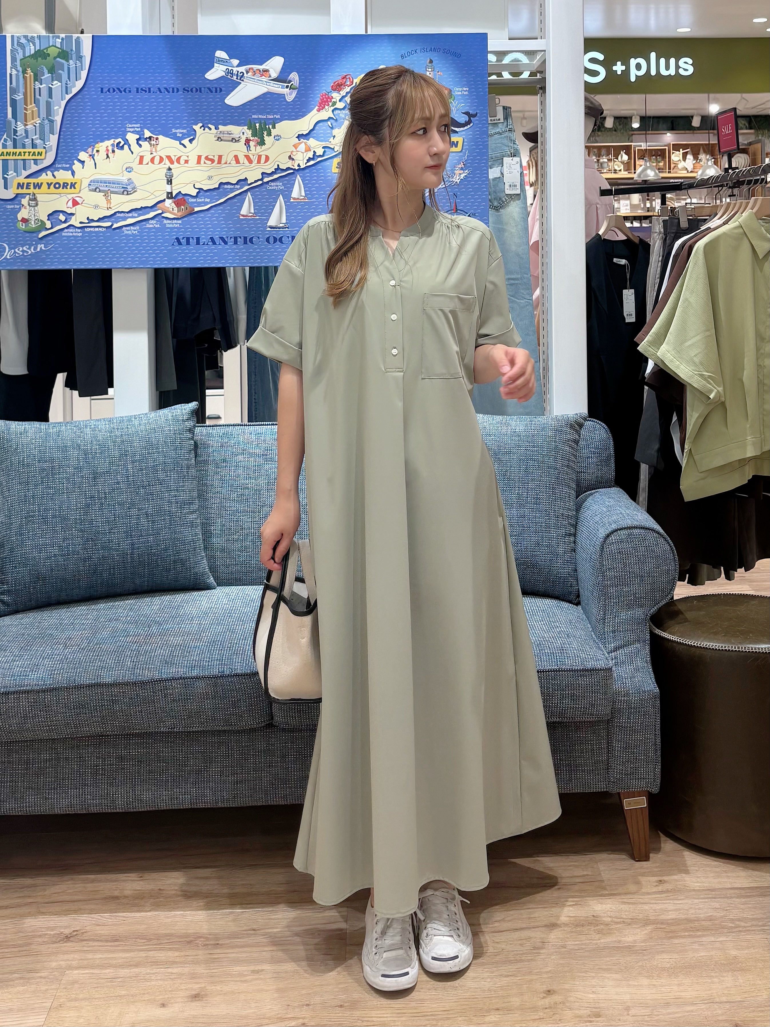 yuinaさんの「Dessin｜【接触冷感/UVカット】バンドカラーワンピース」を使ったコーディネート