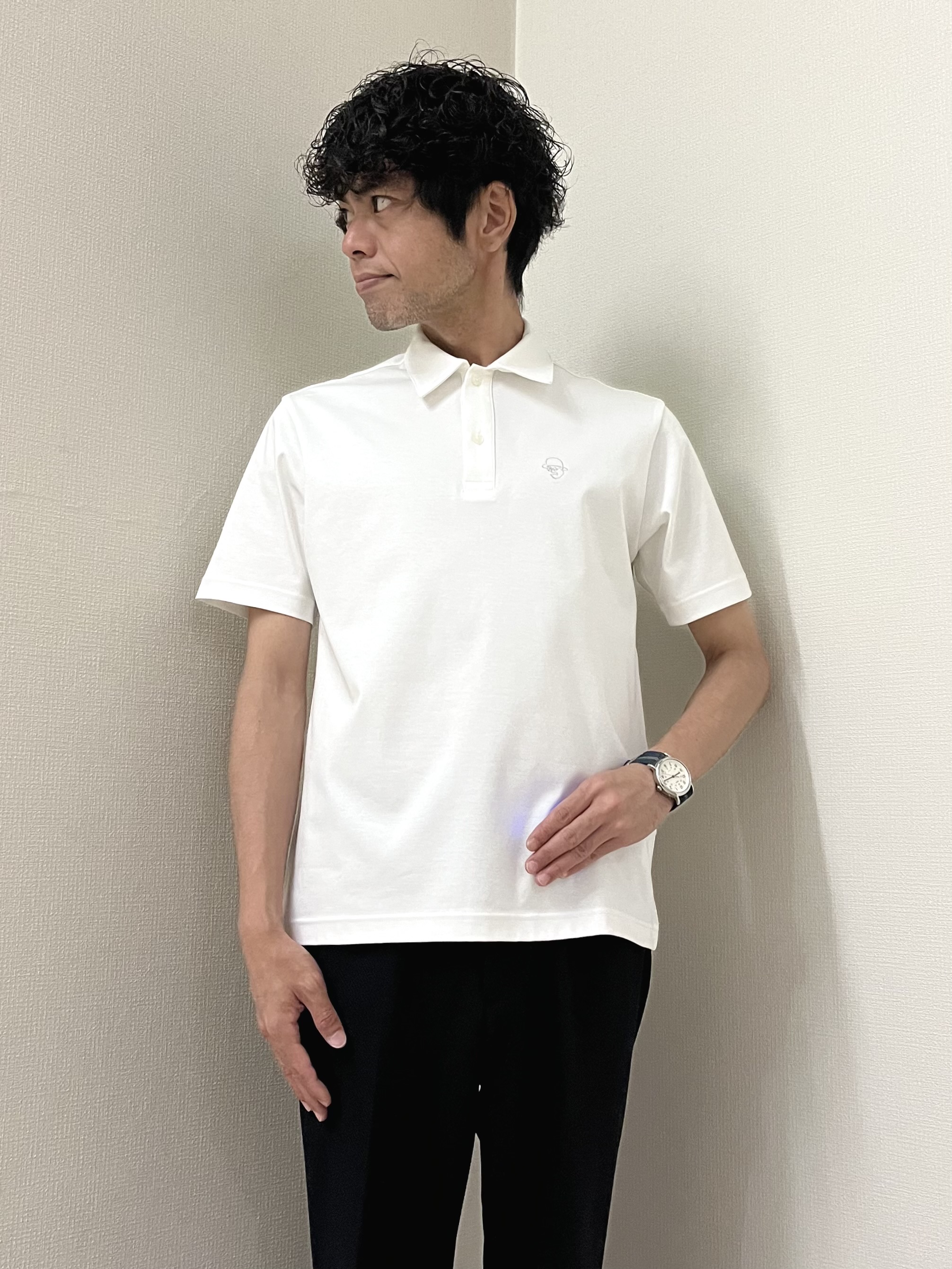 URAさんの「TAKEO KIKUCHI｜【接触冷感】アイスクリアコットン ワンポイント ポロシャツ」を使ったコーディネート