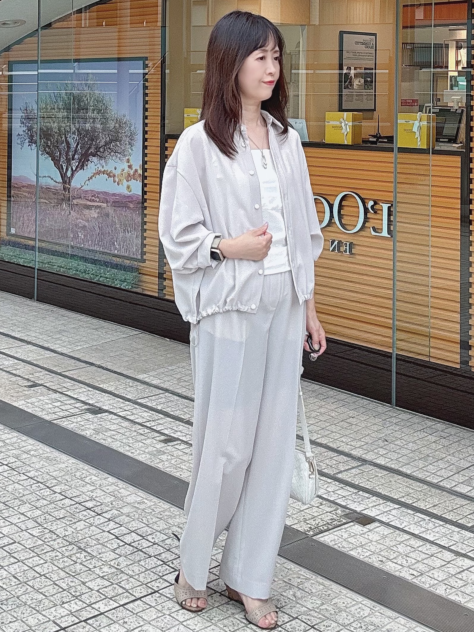 makiさんの「UNTITLED｜【セットアップ可/UVカット/接触冷感】エアリークールドロストシャツ」を使ったコーディネート
