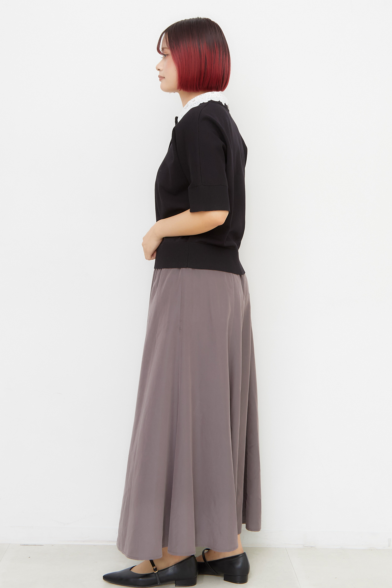 ririkaさんの「OPAQUE.CLIP｜【接触冷感】サテンイージーフレアスカート《洗濯機OK》」を使ったコーディネート