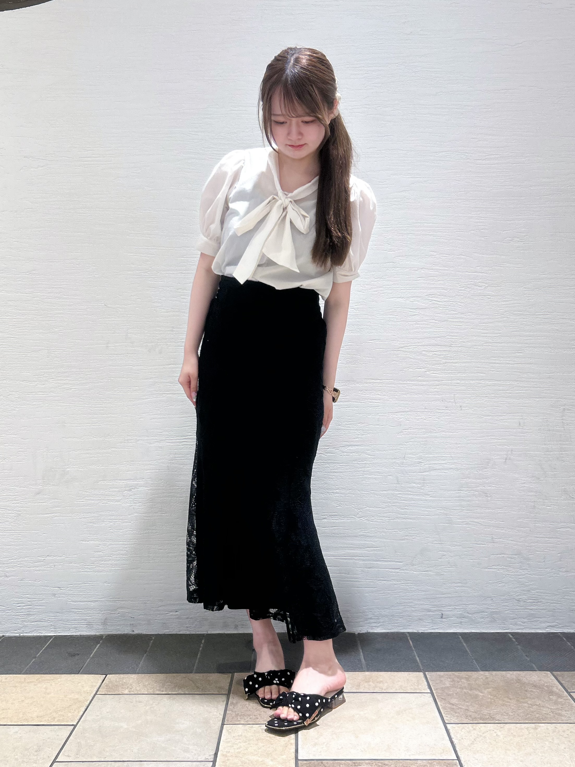 ゆうりさんの「ESPERANZA｜リボンクリアヒールサンダル」を使ったコーディネート