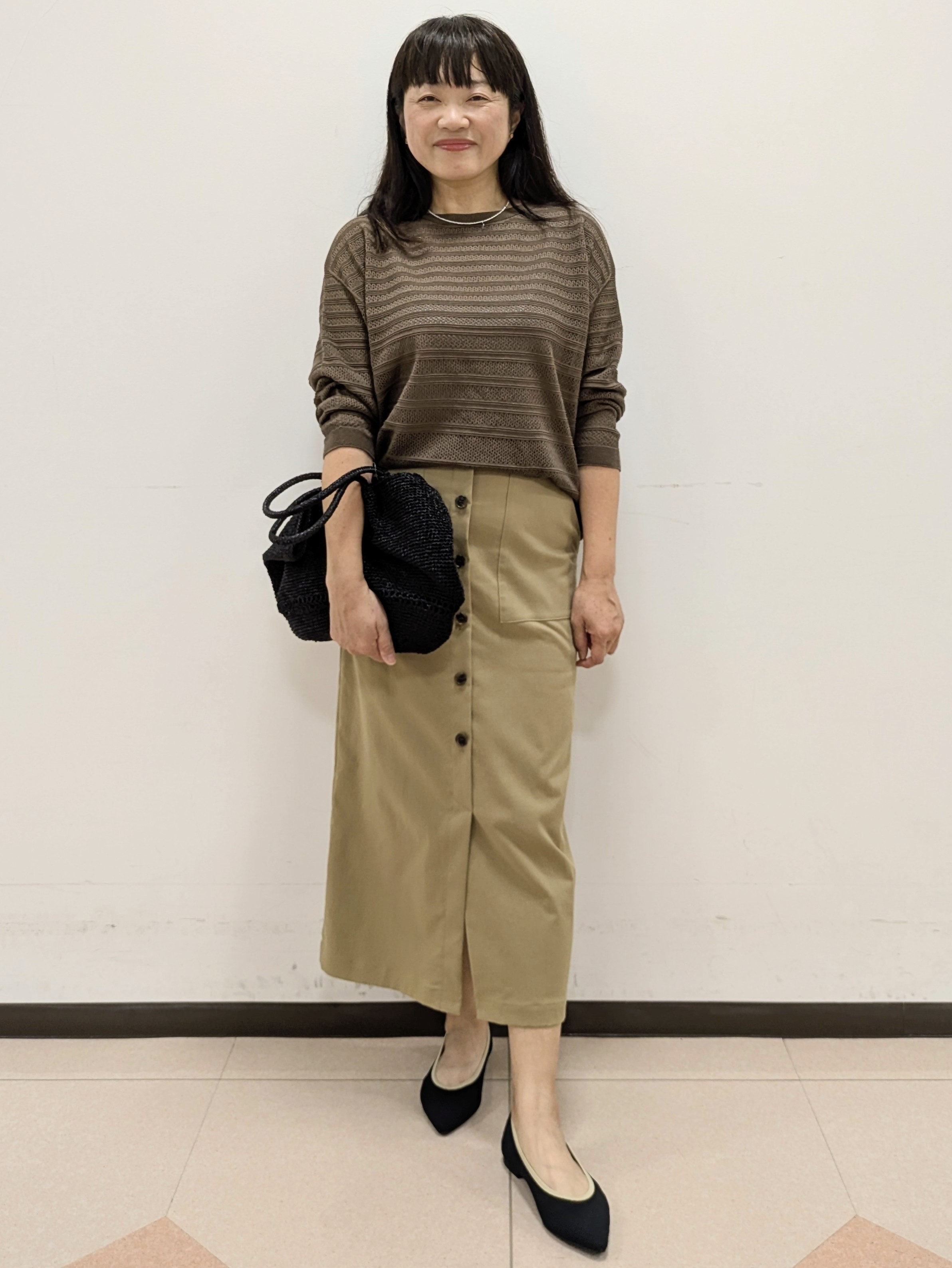 ともさんの「UNTITLED｜メッシュ柄ボーダーニット」を使ったコーディネート
