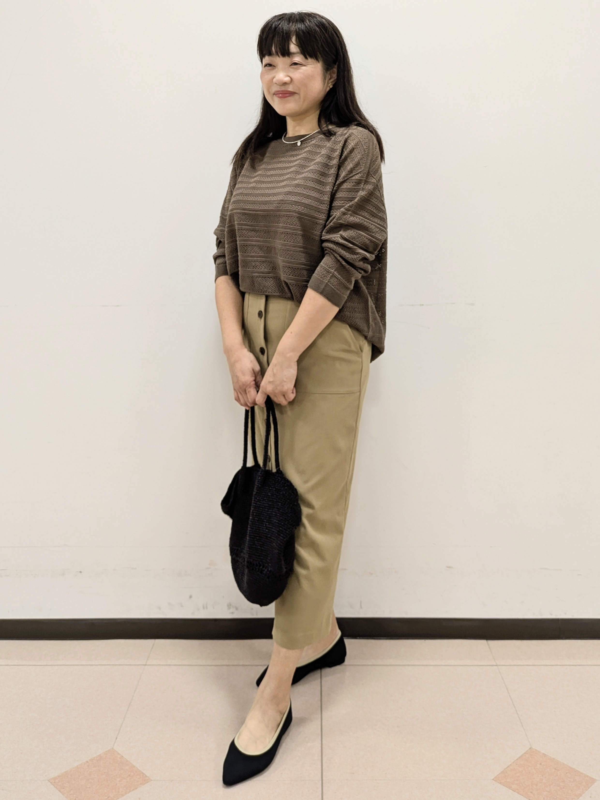 ともさんの「UNTITLED｜メッシュ柄ボーダーニット」を使ったコーディネート