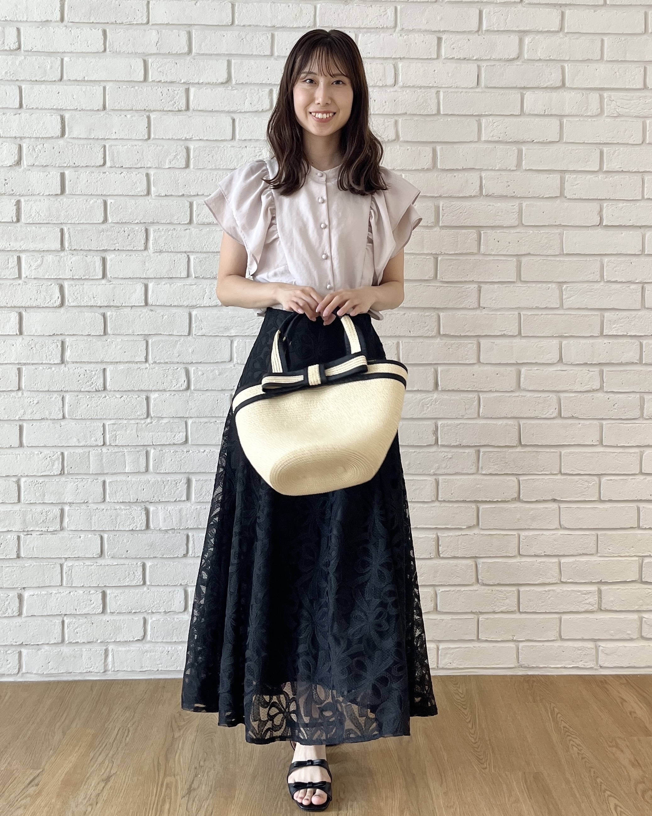 はばさんの「Couture brooch｜【洗える】リボン エンブロ スカート」を使ったコーディネート