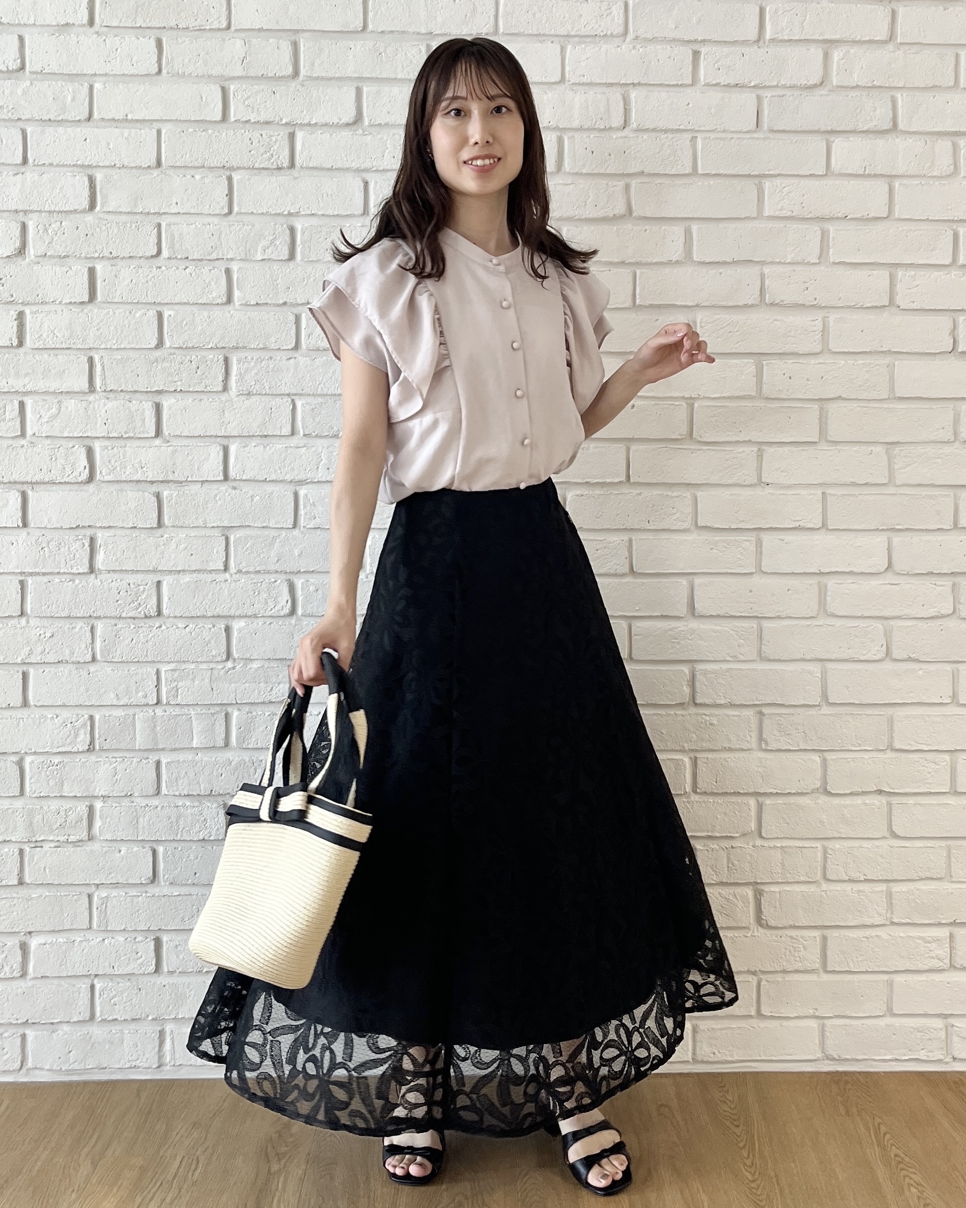 はばさんの「Couture brooch｜【洗える】リボン エンブロ スカート」を使ったコーディネート