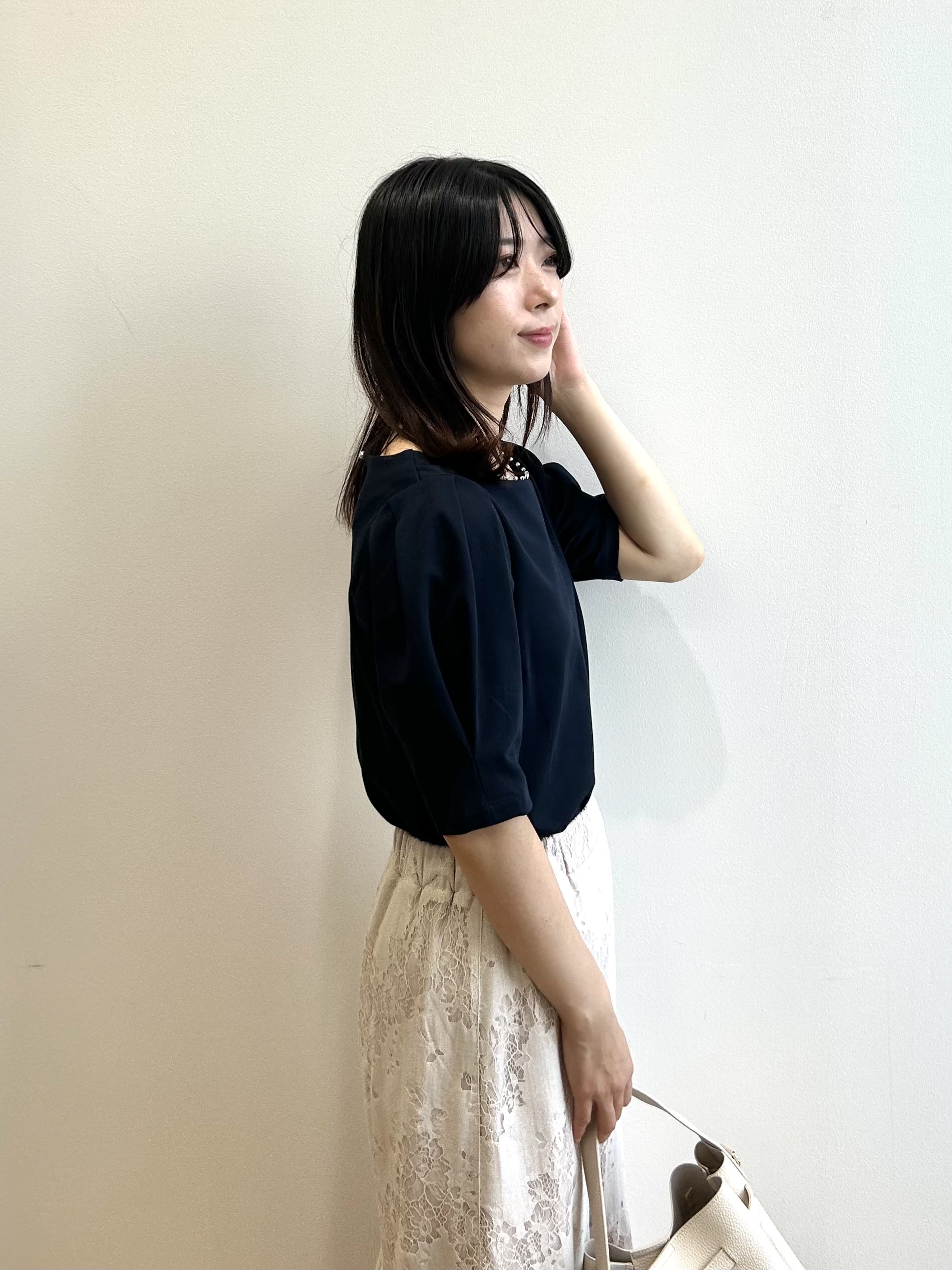 RINAさんの「index｜【接触冷感／UVケア】パール調ネックタックスリーブトップス《洗濯機OK／6col》」を使ったコーディネート